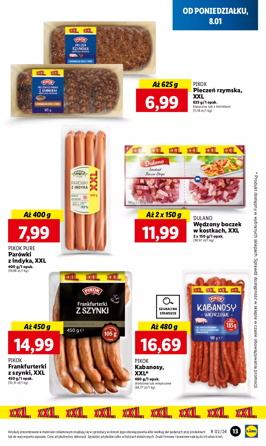 Gazetka promocyjna Lidl - GAZETKA - ważna 08.01 do 10.01.2024 - strona 15 - produkty: Boczek, Dulano, Frankfurterki, Kabanos, Parówki, Parówki z indyka, Piec, Pieczeń rzymska, PIKOK, Pur