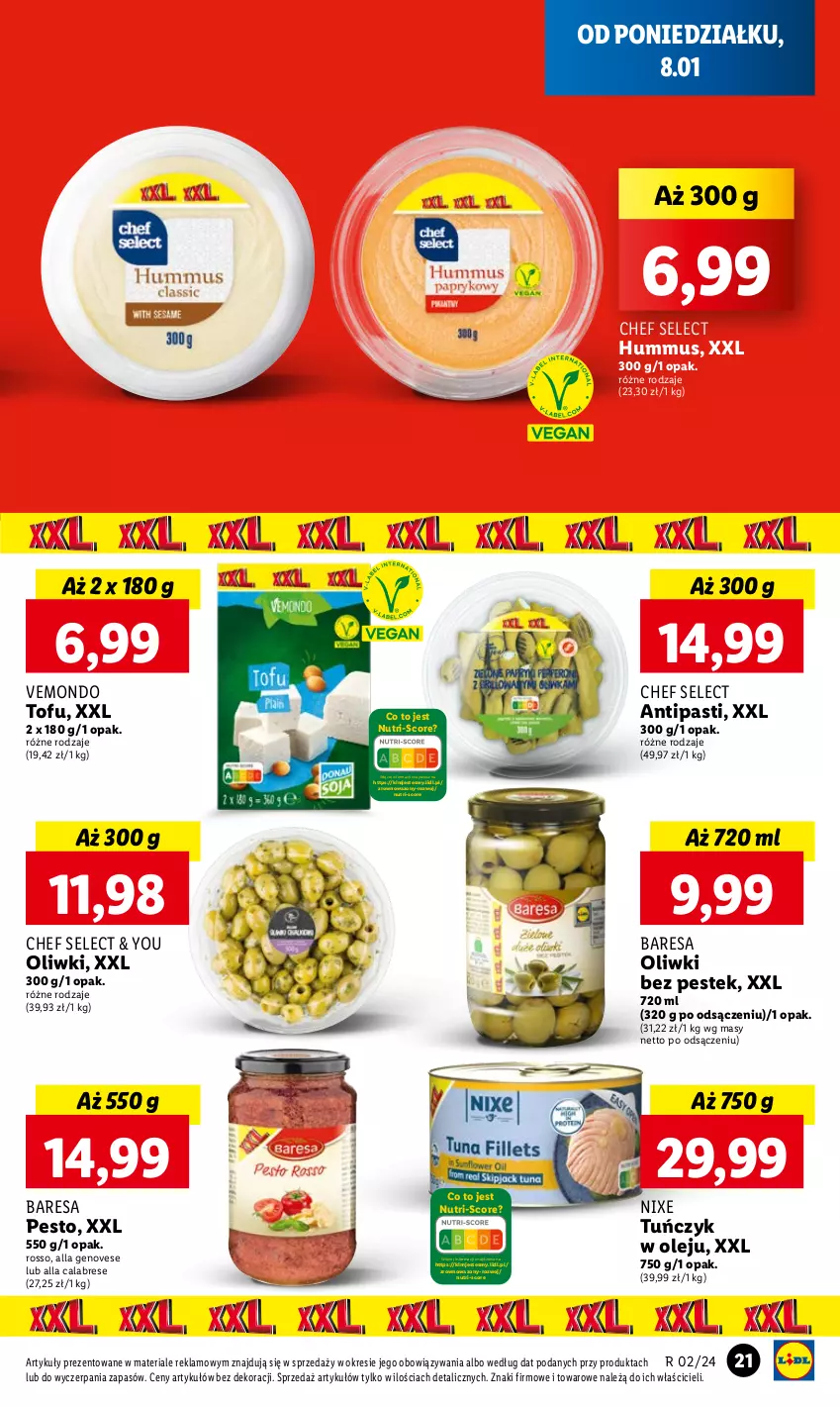 Gazetka promocyjna Lidl - GAZETKA - ważna 08.01 do 10.01.2024 - strona 23 - produkty: Hummus, Mus, Olej, Oliwki, Pesto, Stek, Tofu, Tuńczyk, Wazon