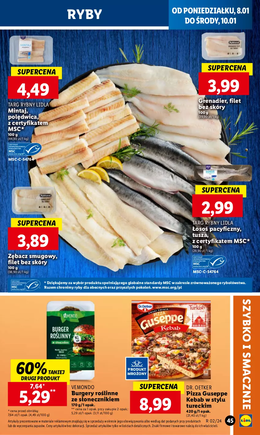 Gazetka promocyjna Lidl - GAZETKA - ważna 08.01 do 10.01.2024 - strona 47 - produkty: Burger, Dr. Oetker, Grenadier, Kebab, Mintaj, Pizza, Polędwica, Tusz