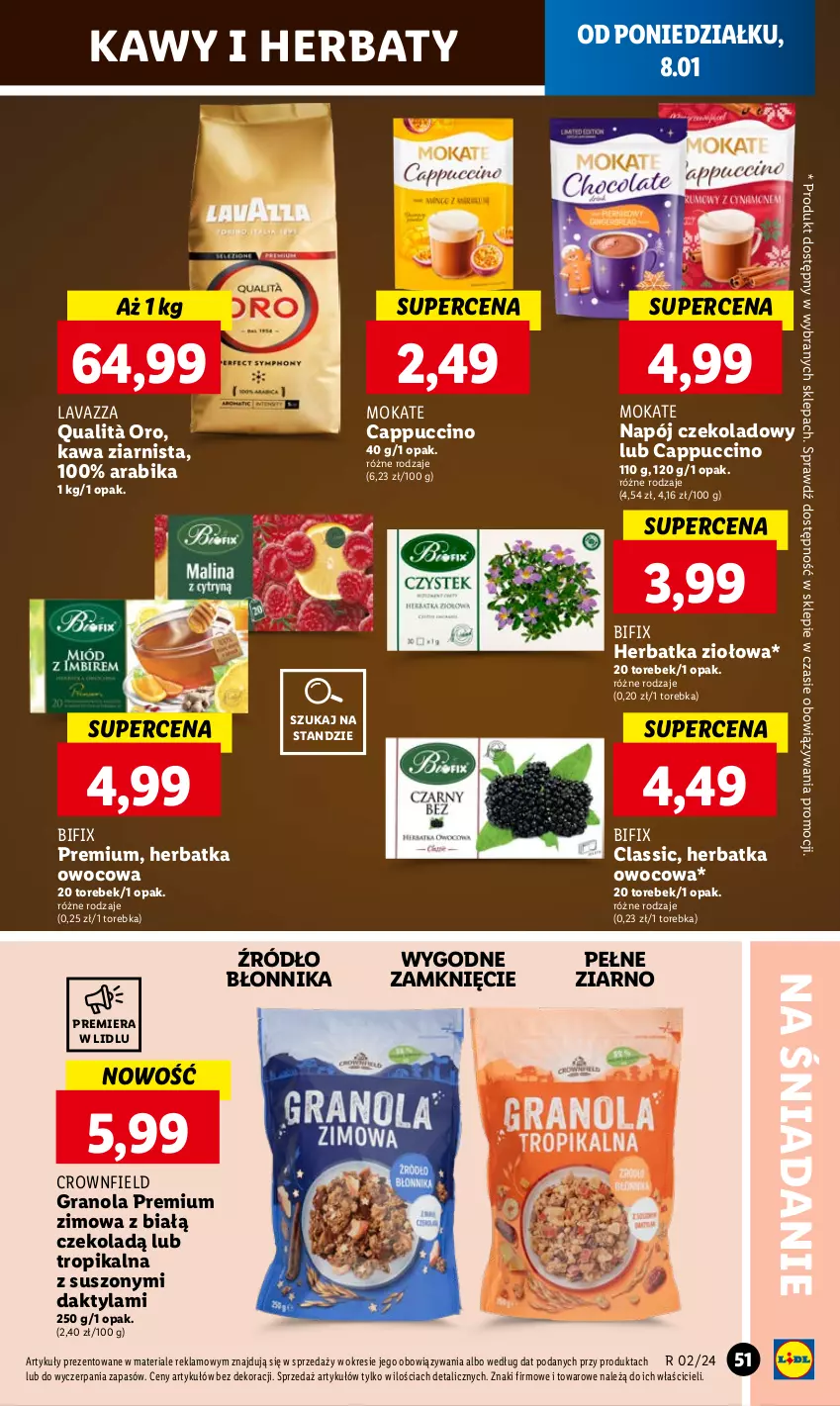 Gazetka promocyjna Lidl - GAZETKA - ważna 08.01 do 10.01.2024 - strona 53 - produkty: Cappuccino, Gra, Granola, Kawa, Kawa ziarnista, Lavazza, Napój, Torebka