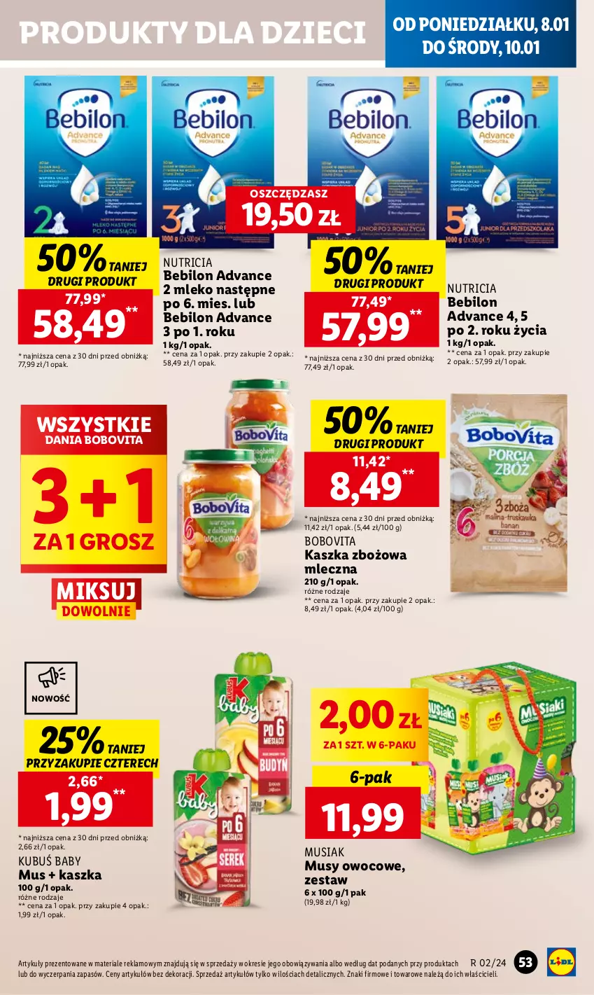 Gazetka promocyjna Lidl - GAZETKA - ważna 08.01 do 10.01.2024 - strona 57 - produkty: BEBILON, BoboVita, Dzieci, Kubuś, Mleko, Mus, O nas