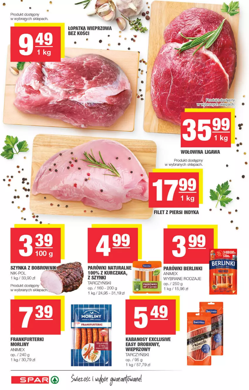 Gazetka promocyjna Spar - ważna 17.10 do 27.10.2021 - strona 6 - produkty: Berlinki, Filet z piersi indyka, Frankfurterki, Kabanos, Kurczak, Morliny, Parówki, Szynka, Tarczyński, Wołowina