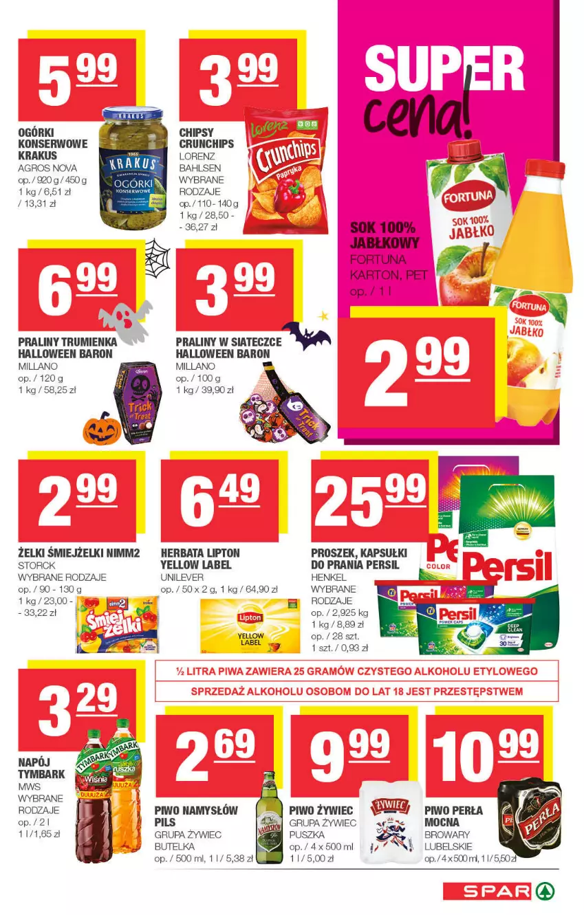 Gazetka promocyjna Spar - ważna 17.10 do 27.10.2021 - strona 7 - produkty: Crunchips, Fortuna, Herbata, Krakus, Lipton, Lorenz, Namysłów, Nimm2, Perła, Persil, Piwo, Praliny, Rum, Sok