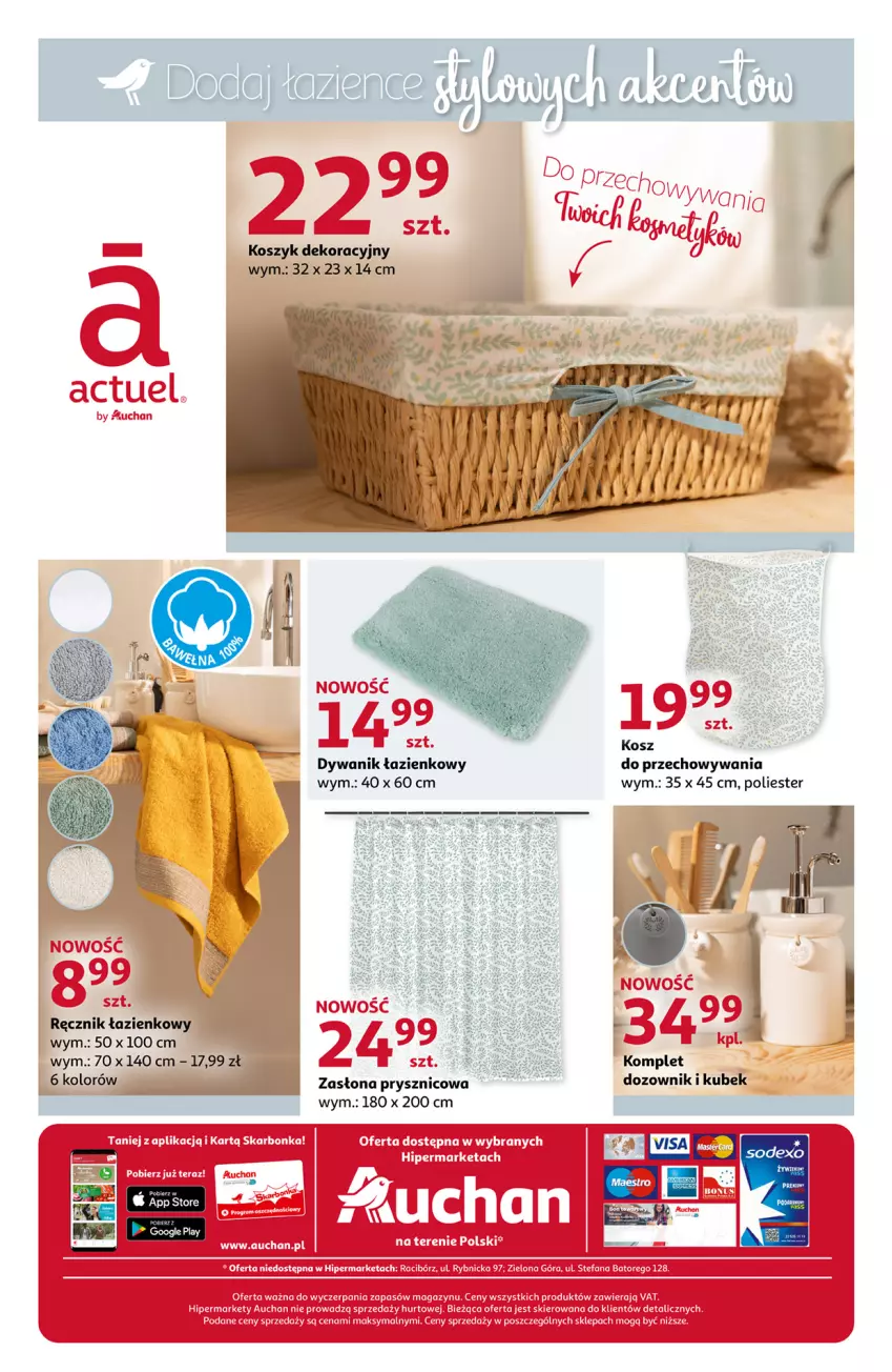 Gazetka promocyjna Auchan - Przytulnie i stylowo Hipermarkety - ważna 18.03 do 24.03.2021 - strona 6 - produkty: Dozownik, Dywan, Dywanik, Fa, Kosz, Kubek, Ręcznik, Tera, Zasłona, Zasłona prysznicowa