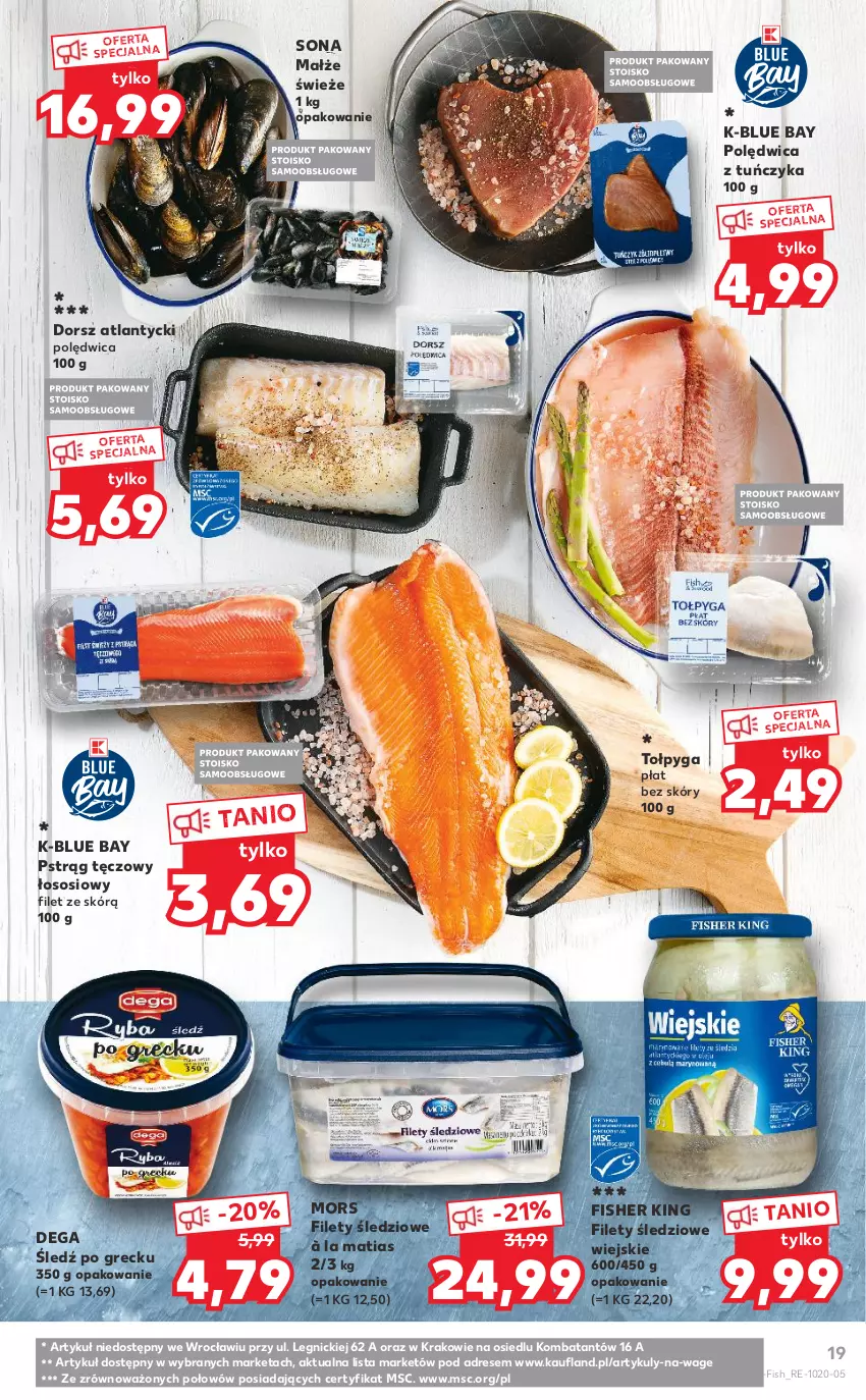 Gazetka promocyjna Kaufland - OFERTA TYGODNIA - ważna 21.01 do 27.01.2021 - strona 19 - produkty: Dega, Dorsz, Dres, Małże, Polędwica, Pstrąg, Pstrąg tęczowy, Sos, Tołpyga, Tuńczyk