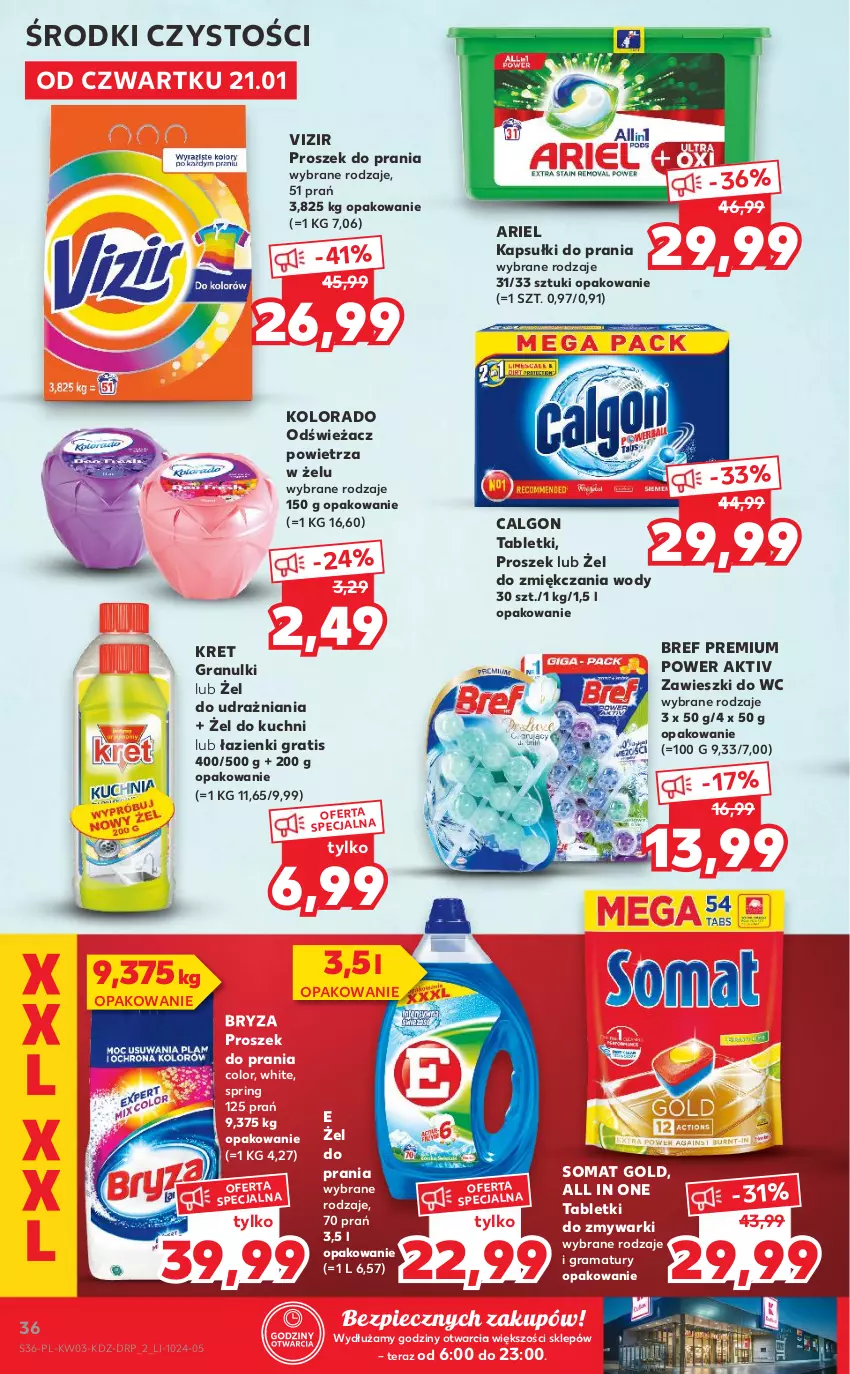 Gazetka promocyjna Kaufland - OFERTA TYGODNIA - ważna 21.01 do 27.01.2021 - strona 36 - produkty: Ariel, Bref, Bryza, Calgon, Gra, Kapsułki do prania, Kolorado, Kret, LG, Odświeżacz powietrza, Piec, Proszek do prania, Rama, Somat, Somat gold, Tablet, Tabletki do zmywarki, Tera, Vizir, Zawieszki, Zmywarki