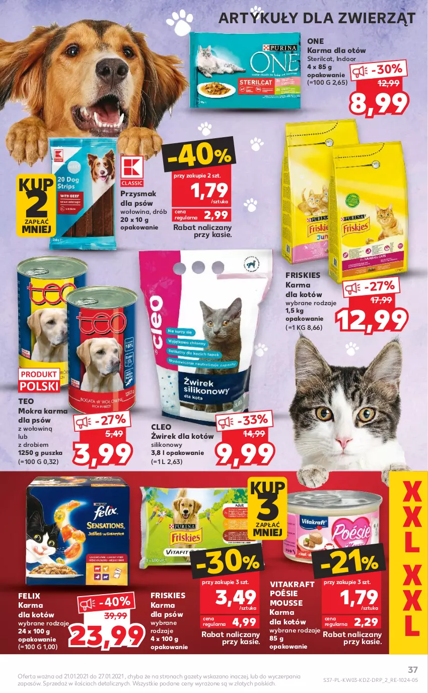 Gazetka promocyjna Kaufland - OFERTA TYGODNIA - ważna 21.01 do 27.01.2021 - strona 37 - produkty: Drób, Felix, Friskies, Mokra karma, Vitakraft, Wołowina