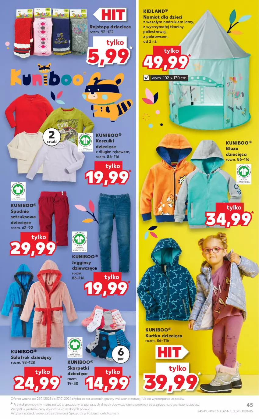 Gazetka promocyjna Kaufland - OFERTA TYGODNIA - ważna 21.01 do 27.01.2021 - strona 45 - produkty: Bluza, Dzieci, Gin, Gra, Karp, Kosz, Kurtka, Kurtka dziecięca, Namiot, Rajstopy, Skarpetki, Spodnie, Spodnie sztruksowe, Szlafrok, Top