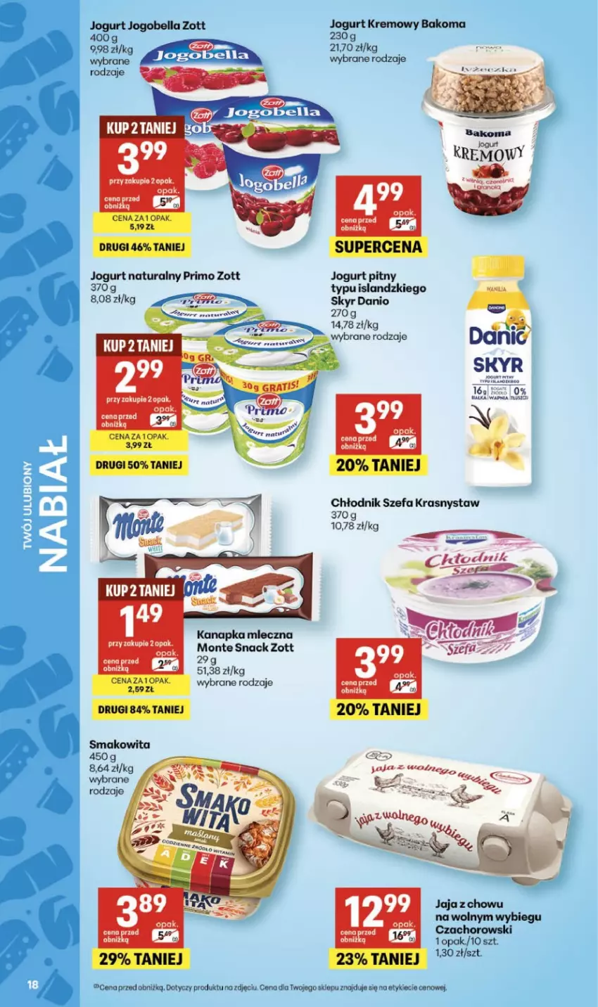 Gazetka promocyjna Delikatesy Centrum - Franczyza DC19 Czwartek - ważna 07.05 do 13.05.2026 - strona 18 - produkty: Danio, Fa, Isla, Jaja, Jogurt, Jogurt naturalny, Jogurt pitny, K2, Monte, Zott