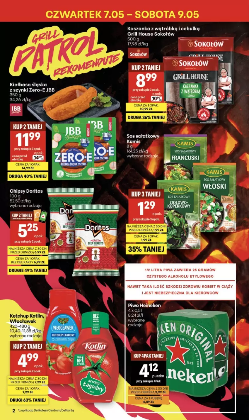 Gazetka promocyjna Delikatesy Centrum - Franczyza DC19 Czwartek - ważna 07.05 do 13.05.2026 - strona 2 - produkty: Fa, Gra, Grill, Heineken, Kamis, Kiełbasa, Kiełbasa śląska, Piec, Piwa, Piwo, Sałat, Sok, Sokołów, Sos
