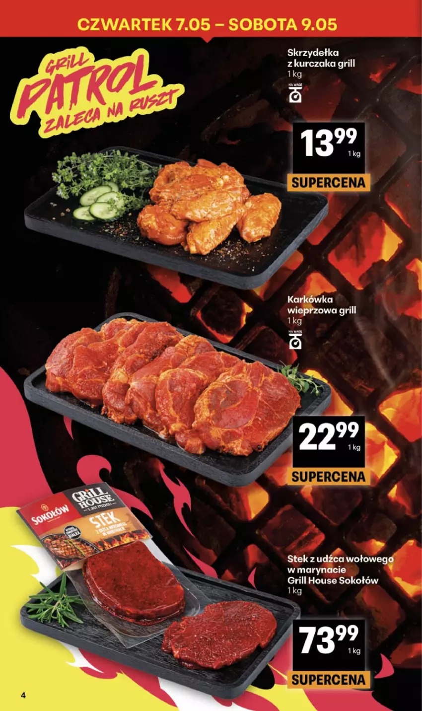 Gazetka promocyjna Delikatesy Centrum - Franczyza DC19 Czwartek - ważna 07.05 do 13.05.2026 - strona 4 - produkty: Grill, Karkówka wieprzowa, Kurczak, Skrzydełka z kurczaka, Stek