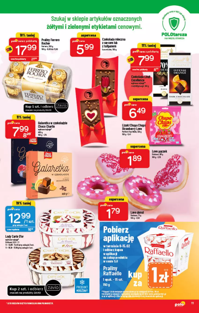 Gazetka promocyjna PoloMarket - Gazetka pomocyjna - ważna 09.02 do 15.02.2022 - strona 11 - produkty: Chupa Chups, Czekolada, Donut, Fa, Ferrero, LG, Lindt, Lizaki, Lody, Pączek, Praliny, Raffaello, Ser, Znicz