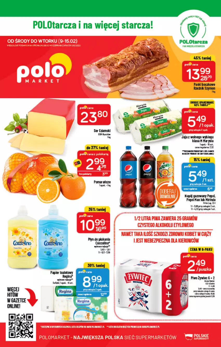 Gazetka promocyjna PoloMarket - Gazetka pomocyjna - ważna 09.02 do 15.02.2022 - strona 56 - produkty: Jaja, Mirinda, Napój, Napój gazowany, Papier, Papier toaletowy, Pepsi, Pepsi max, Piwo, Pomarańcze, Ser