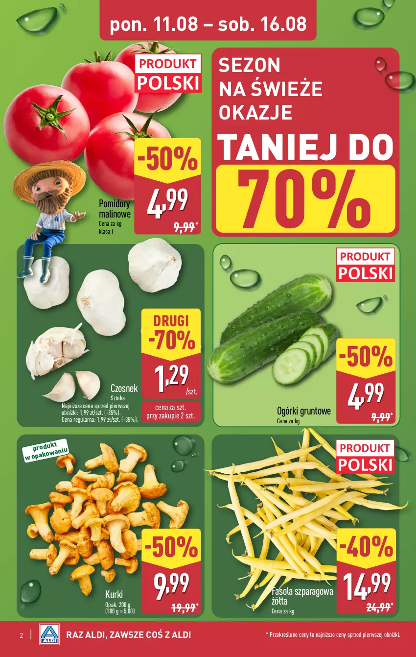 Gazetka promocyjna Aldi - Pełna oferta - ważna 11.08 do 16.08.2025 - strona 2 - produkty: Czosnek, Fa, Fasola, Fasola szparagowa, Grunt, Pomidory