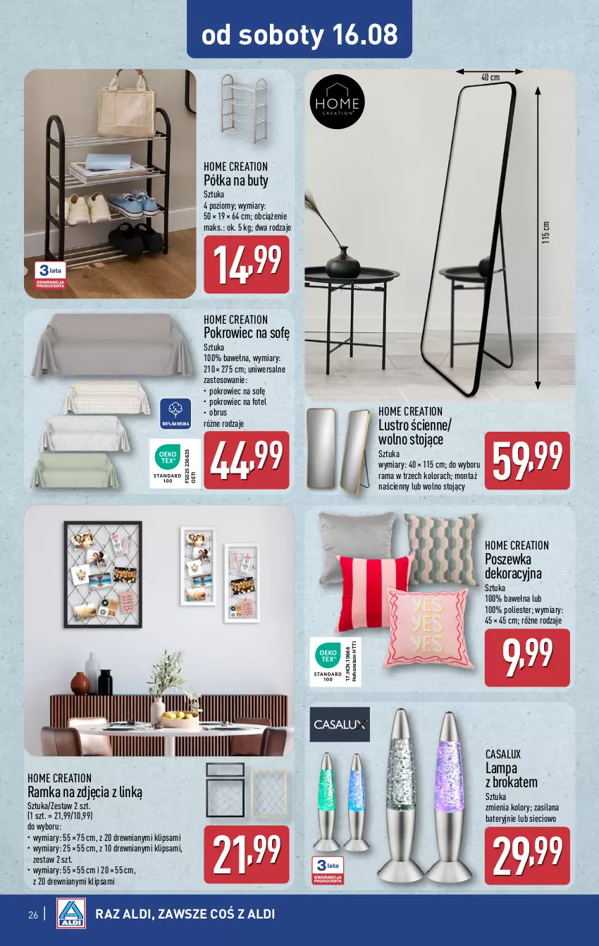 Gazetka promocyjna Aldi - Pełna oferta - ważna 11.08 do 16.08.2025 - strona 26 - produkty: Buty, Fotel, Lampa, LANA, Lustro, Obrus, Pokrowiec, Półka, Poszewka, Rama, Ramka, Silan, Wełna