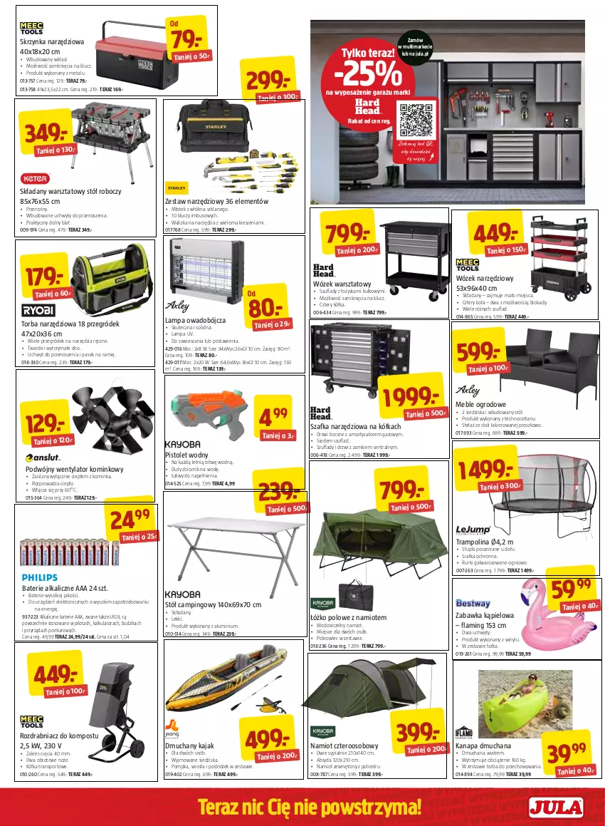 Gazetka promocyjna Jula - Gazetka - ważna 19.08 do 04.09.2022 - strona 3 - produkty: Baterie alkaliczne, Budzik, Drzwi, Garaż, Inka, Kanapa, Lakier, Lampa, Meble, Młot, Młotek, Namiot, Noż, Pasek, Pistolet, Podnóżek, Pokrowiec, Pompka, Por, Rozdrabniacz, Rurki, Siatka, Silan, Skrzynka narzędziowa, Sok, Sport, Stół, Szafka, Tera, Torba, Tran, Uchwyty, Walizka, Wózek, Zabawka, Zestaw narzędzi