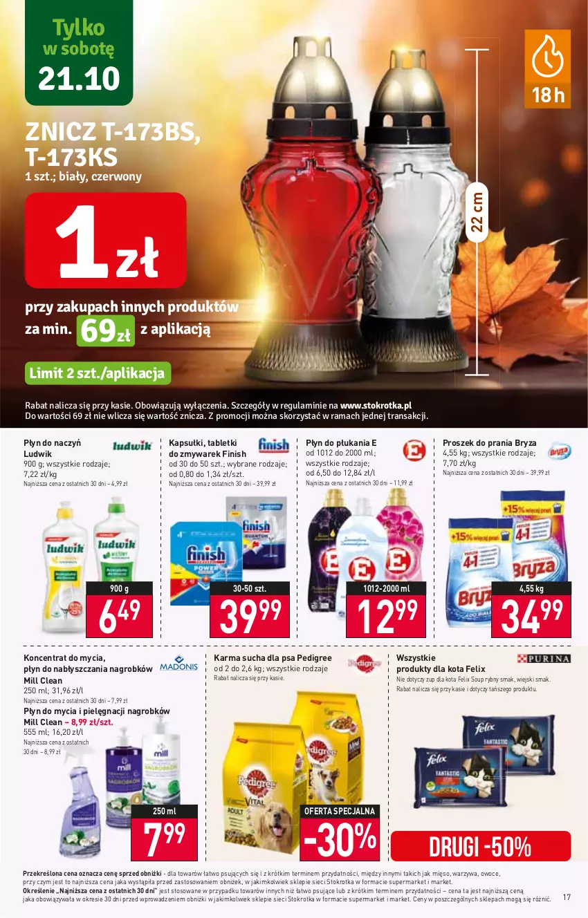 Gazetka promocyjna Stokrotka - Supermarket - ważna 19.10 do 25.10.2023 - strona 20 - produkty: Bryza, Felix, Finish, Ludwik, Mięso, Owoce, Pedigree, Płyn do mycia, Płyn do płukania, Proszek do prania, Tablet, Warzywa, Znicz