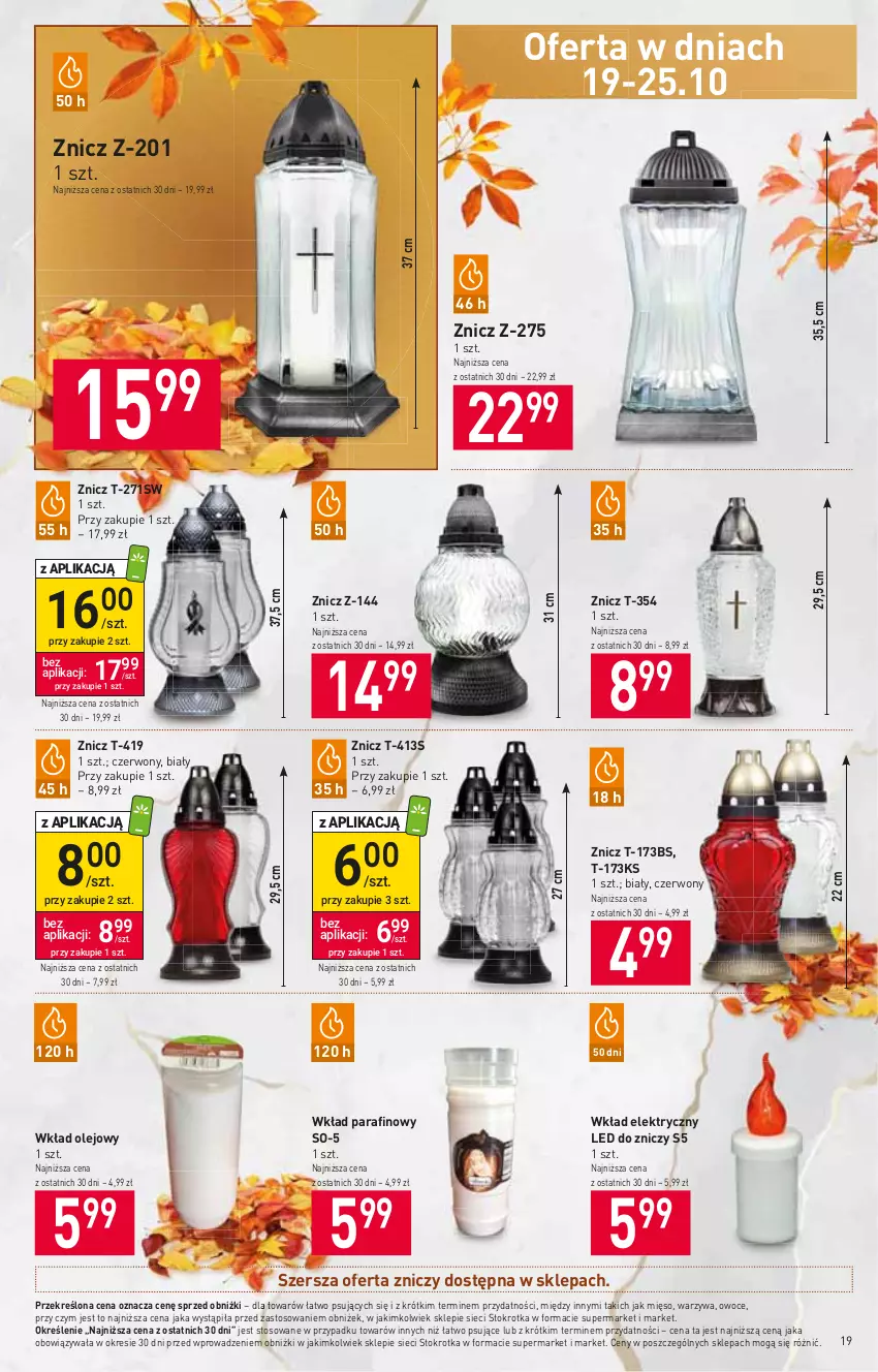 Gazetka promocyjna Stokrotka - Supermarket - ważna 19.10 do 25.10.2023 - strona 22 - produkty: Mięso, Olej, Owoce, Warzywa, Wkład olejowy, Znicz