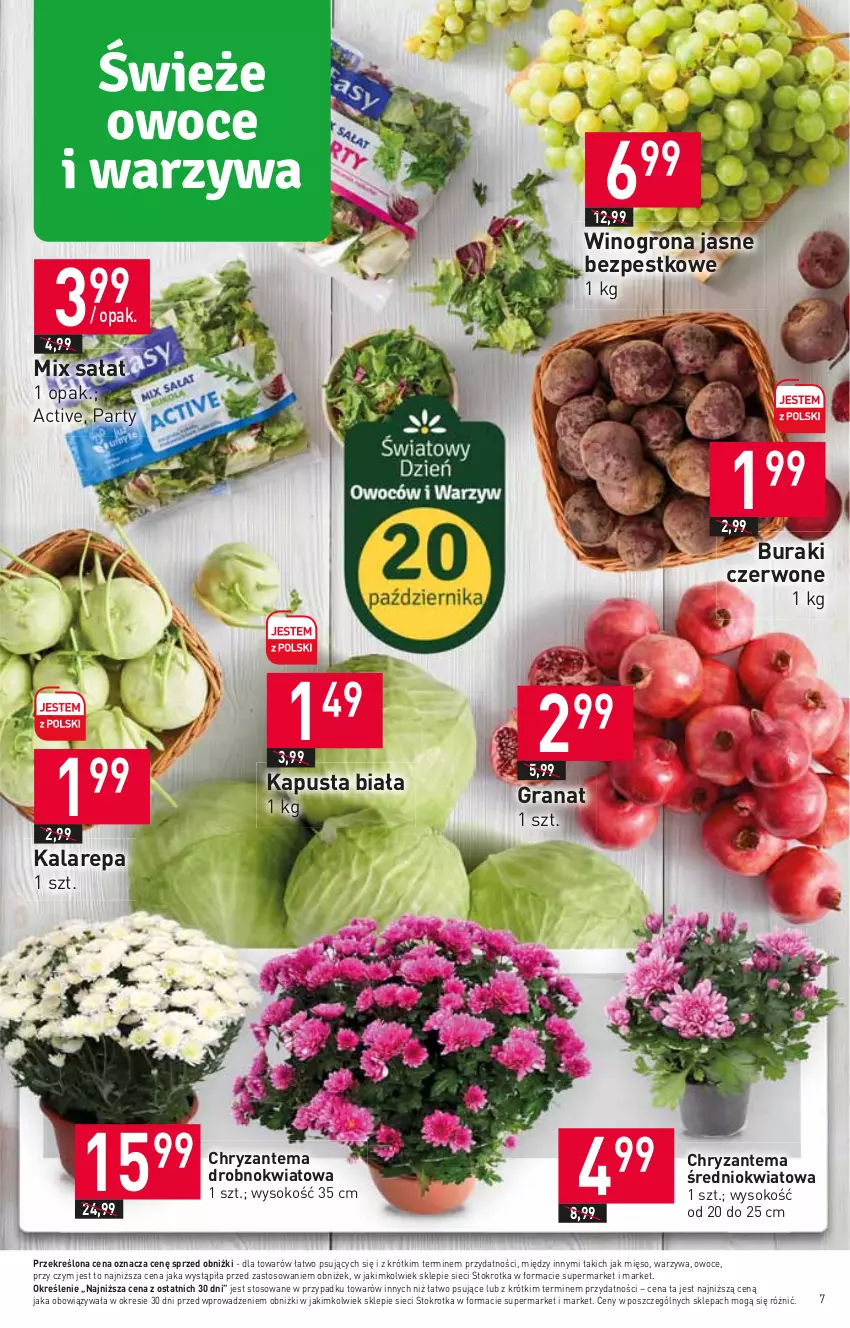 Gazetka promocyjna Stokrotka - Supermarket - ważna 19.10 do 25.10.2023 - strona 9 - produkty: Buraki, Chryzantema, Gra, Granat, Mięso, Owoce, Sałat, Sok, Warzywa, Wino, Winogrona