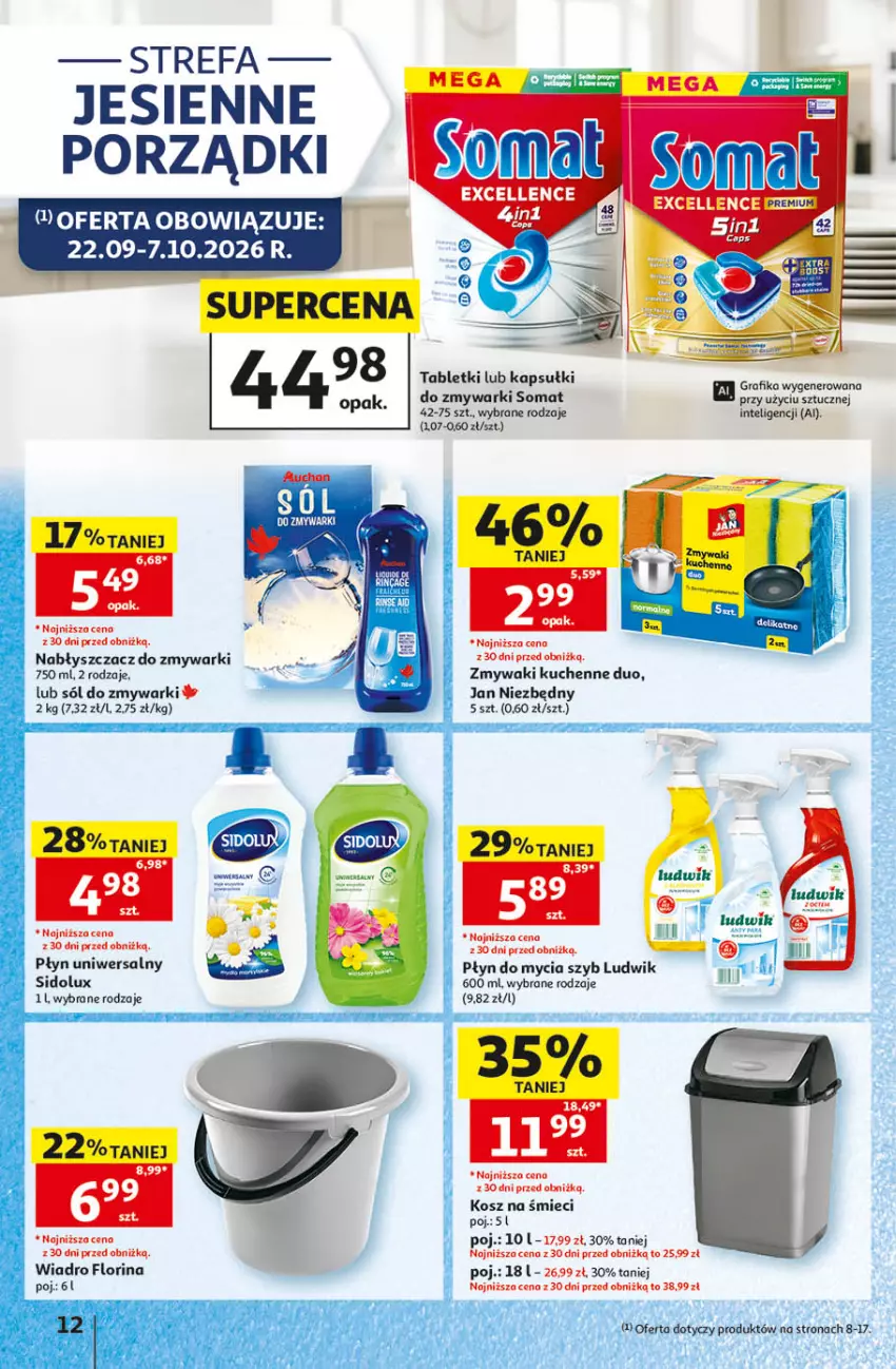 Gazetka promocyjna Auchan - Gazetka 30 Lat Hipermarket Auchan - ważna 24.09 do 30.09.2026 - strona 12 - produkty: Fa, Intel, Jan Niezbędny, Kosz, Ludwik, Płyn do mycia, Por, Sidolux, Sól, Somat, Tablet, Wiadro, Zmywaki kuchenne, Zmywarki