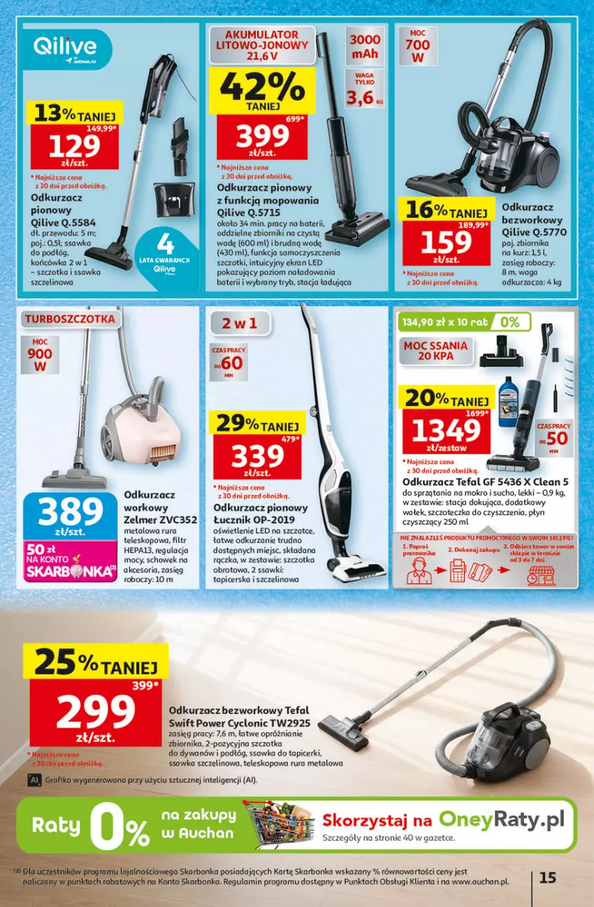 Gazetka promocyjna Auchan - Gazetka 30 Lat Hipermarket Auchan - ważna 24.09 do 30.09.2026 - strona 15 - produkty: Akumulator, Dywan, Fa, Gra, Intel, Mop, Odkurzacz, Rura, Szczoteczka, Szczotka, Tefal, Teleskop, Waga, Wałek, Zelmer