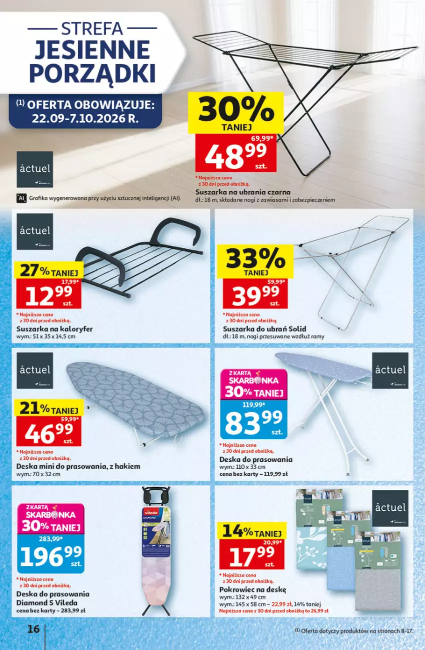 Gazetka promocyjna Auchan - Gazetka 30 Lat Hipermarket Auchan - ważna 24.09 do 30.09.2026 - strona 16 - produkty: Dada, Deska do prasowania, EPEE, Fa, Piec, Pokrowiec, Pokrowiec na deskę, Por, Suszarka, Suszarka do ubrań, Ubrania, Vileda