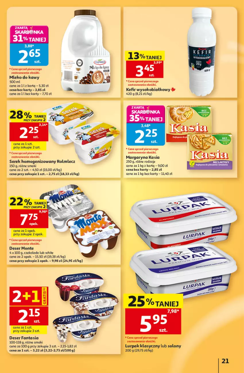 Gazetka promocyjna Auchan - Gazetka 30 Lat Hipermarket Auchan - ważna 24.09 do 30.09.2026 - strona 21 - produkty: Czekolada, Deser, Fa, Fanta, Gra, Kasia, Kefir, Lurpak, Mleko, Monte, Piątnica, Rolmlecz, Ser, Serek, Serek homogenizowany, Sok