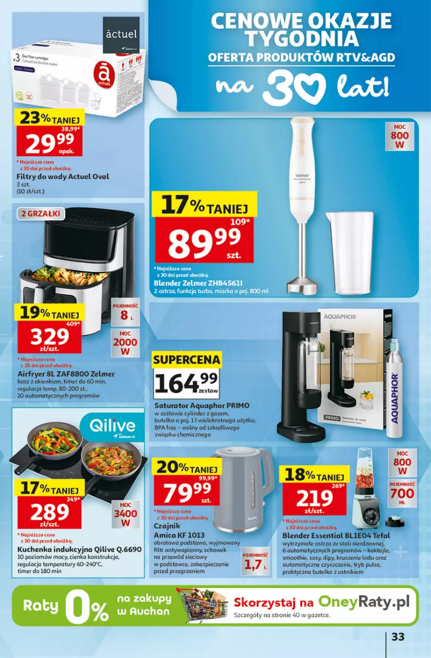 Gazetka promocyjna Auchan - Gazetka 30 Lat Hipermarket Auchan - ważna 24.09 do 30.09.2026 - strona 33 - produkty: Amica, Aquaphor, Blender, Czajnik, Fa, Gra, Kosz, Piec, Przewód, Smoothie, Sos, Tefal, Ustnik, Zelmer