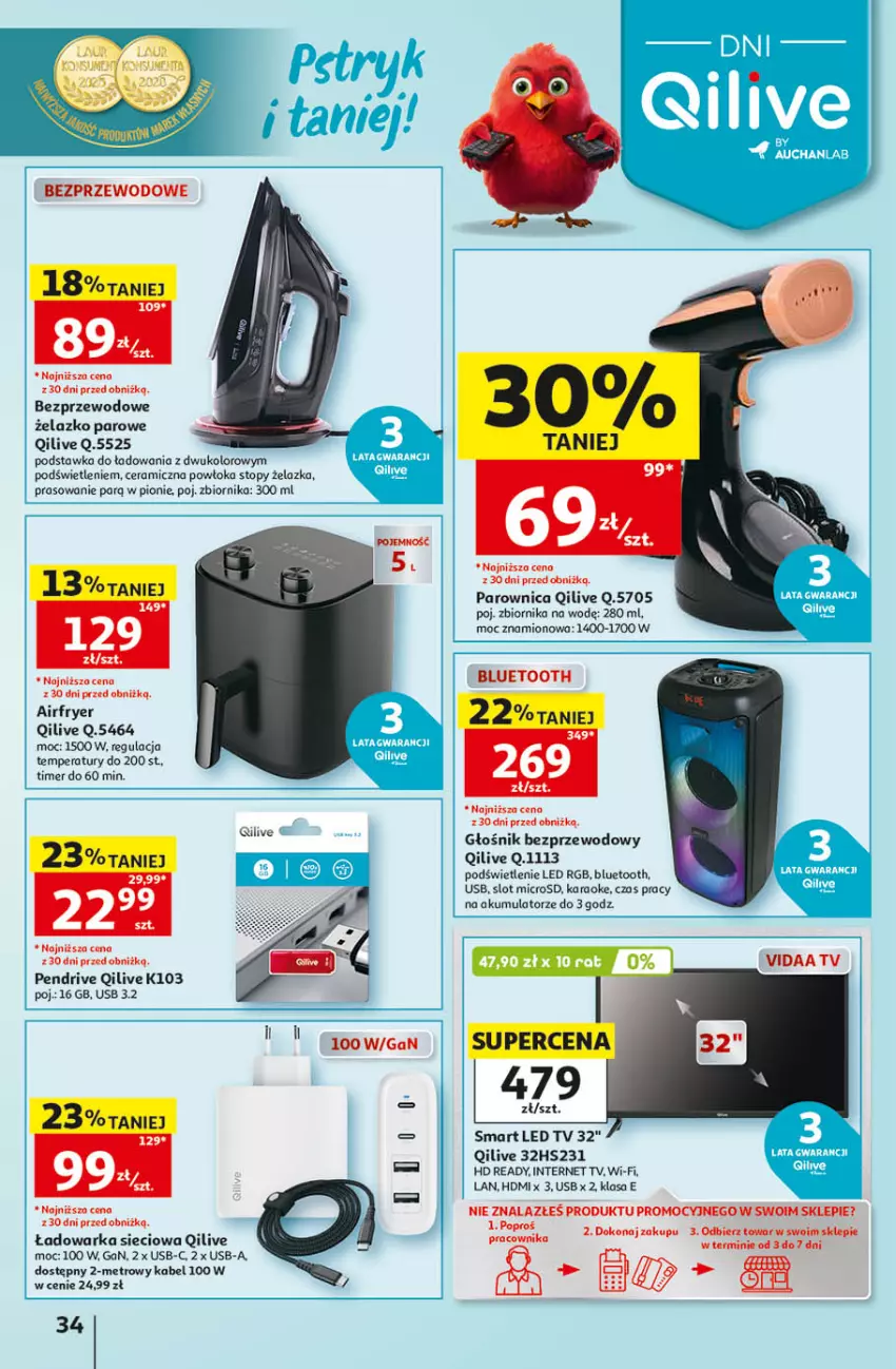 Gazetka promocyjna Auchan - Gazetka 30 Lat Hipermarket Auchan - ważna 24.09 do 30.09.2026 - strona 34 - produkty: Akumulator, Głośnik, HD ready, LED TV, Metro, Parownica, Pendrive, Top, Warka