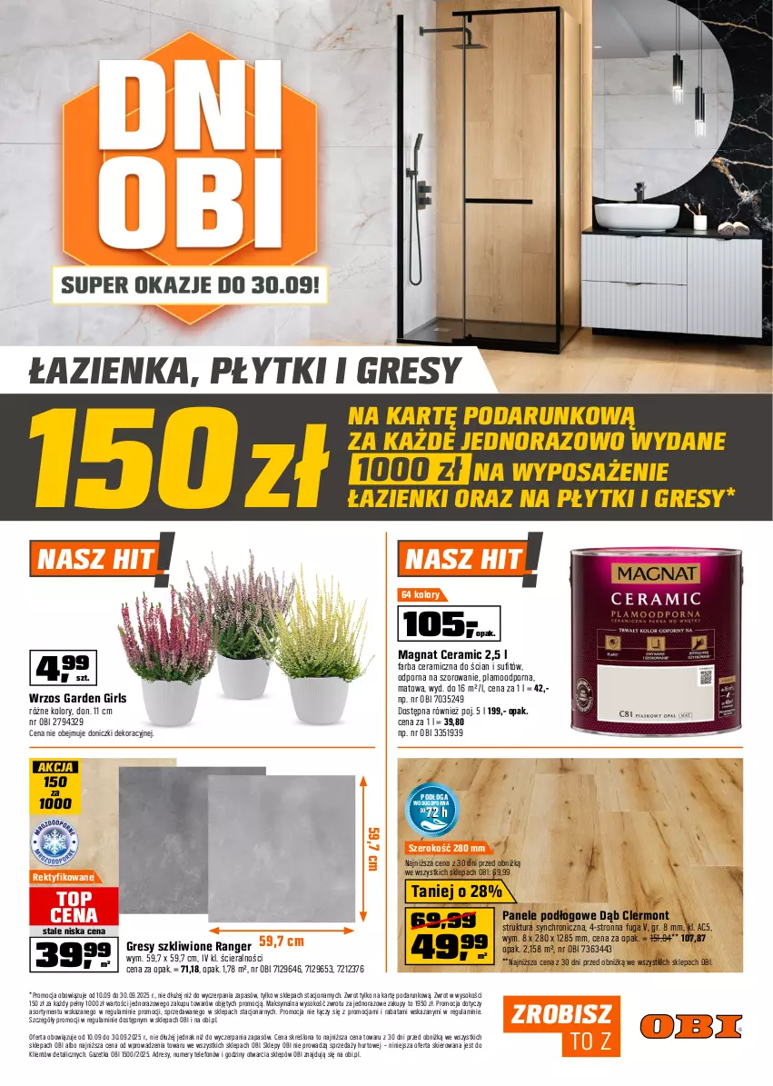 Gazetka promocyjna Obi - Gazetka OBI - ważna 10.09 do 30.09.2025 - strona 1 - produkty: Dres, Fa, Farba ceramiczna, Gres, Magnat Ceramic, Por, Sok, Telefon, Top