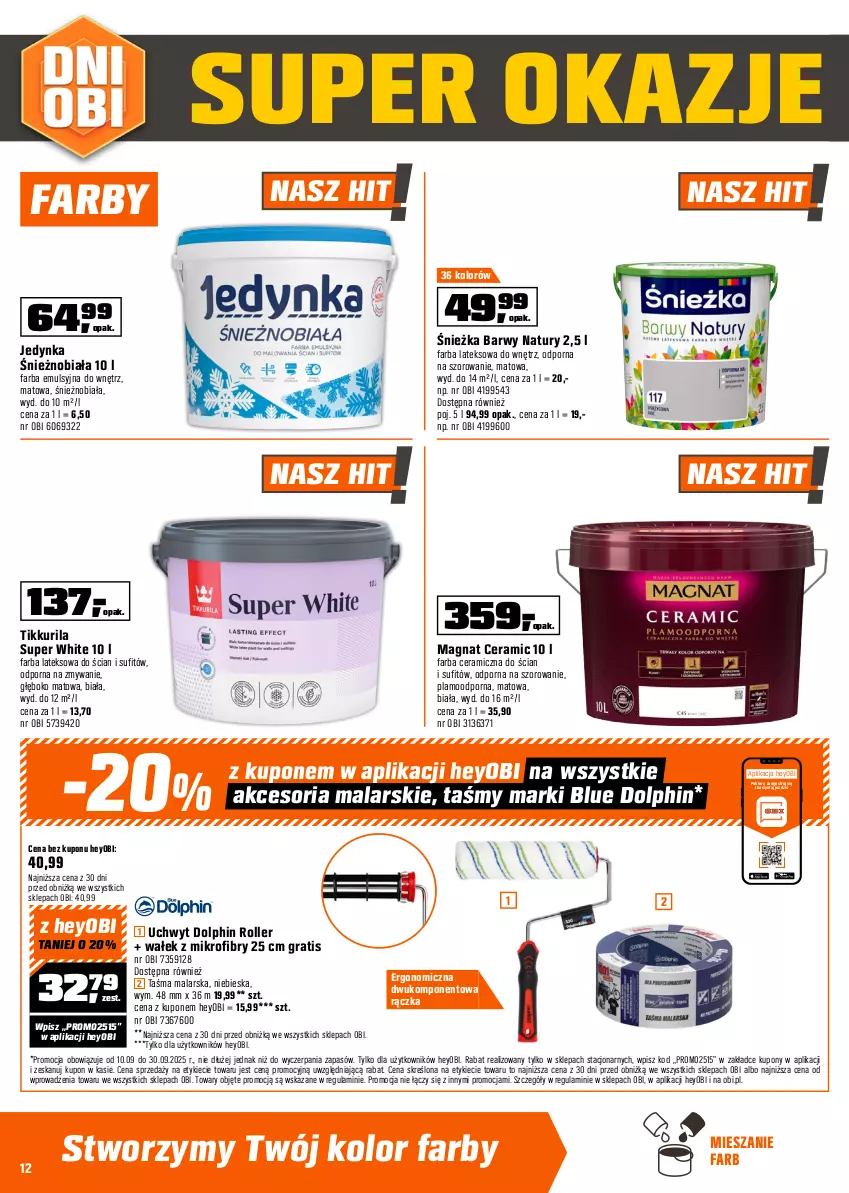 Gazetka promocyjna Obi - Gazetka OBI - ważna 10.09 do 30.09.2025 - strona 12 - produkty: Dekoral, Fa, Farba ceramiczna, Farba lateksowa, Gra, Magnat Ceramic, Naświetlacz, Naświetlacz LED, Nawóz, Ogród, Por, Roller, Ser, Wałek