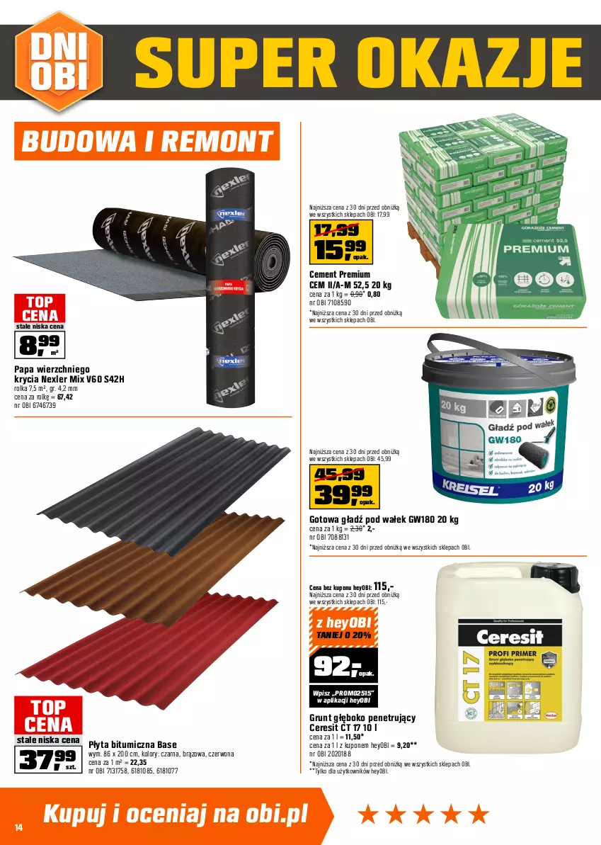 Gazetka promocyjna Obi - Gazetka OBI - ważna 10.09 do 30.09.2025 - strona 14 - produkty: Cement, Ceresit, Dźwig, Fa, Grunt, Kärcher, Lazur, Makita, Myjka ciśnieniowa, Pistolet, Płyta, Por, Przecinarka, Rama, Ser, Skrzynka narzędziowa, Sport, Top, Tran, Wałek, Walizka, Wózek, Wózek transportowy