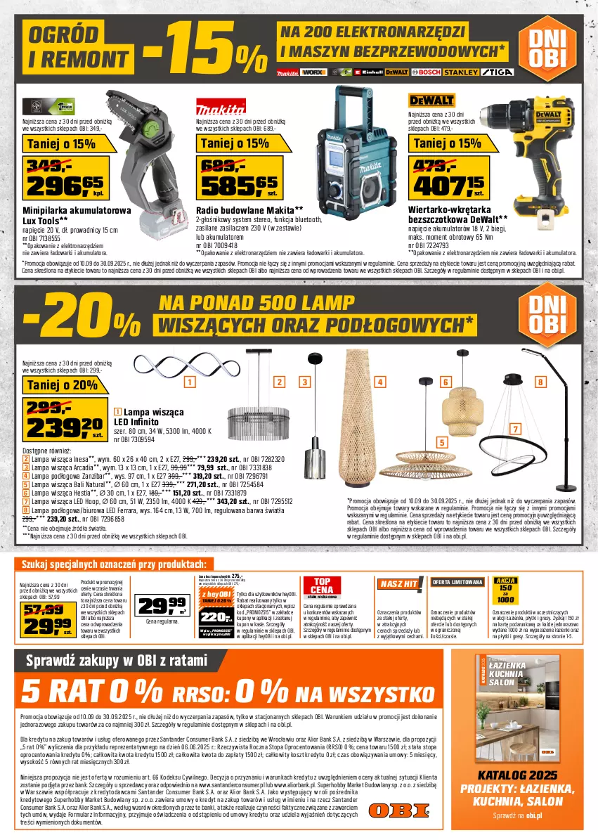 Gazetka promocyjna Obi - Gazetka OBI - ważna 10.09 do 30.09.2025 - strona 16 - produkty: Akumulator, Biuro, Fa, Głośnik, Gra, Gres, Hobby, Hoop, Kosz, Kuchnia, Lampa, Lampa podłogowa, Lampa wisząca, Makita, Ogród, Silan, Sok, Sprzedawcy, Tarka, Top, Wkręt, Wkrętarka