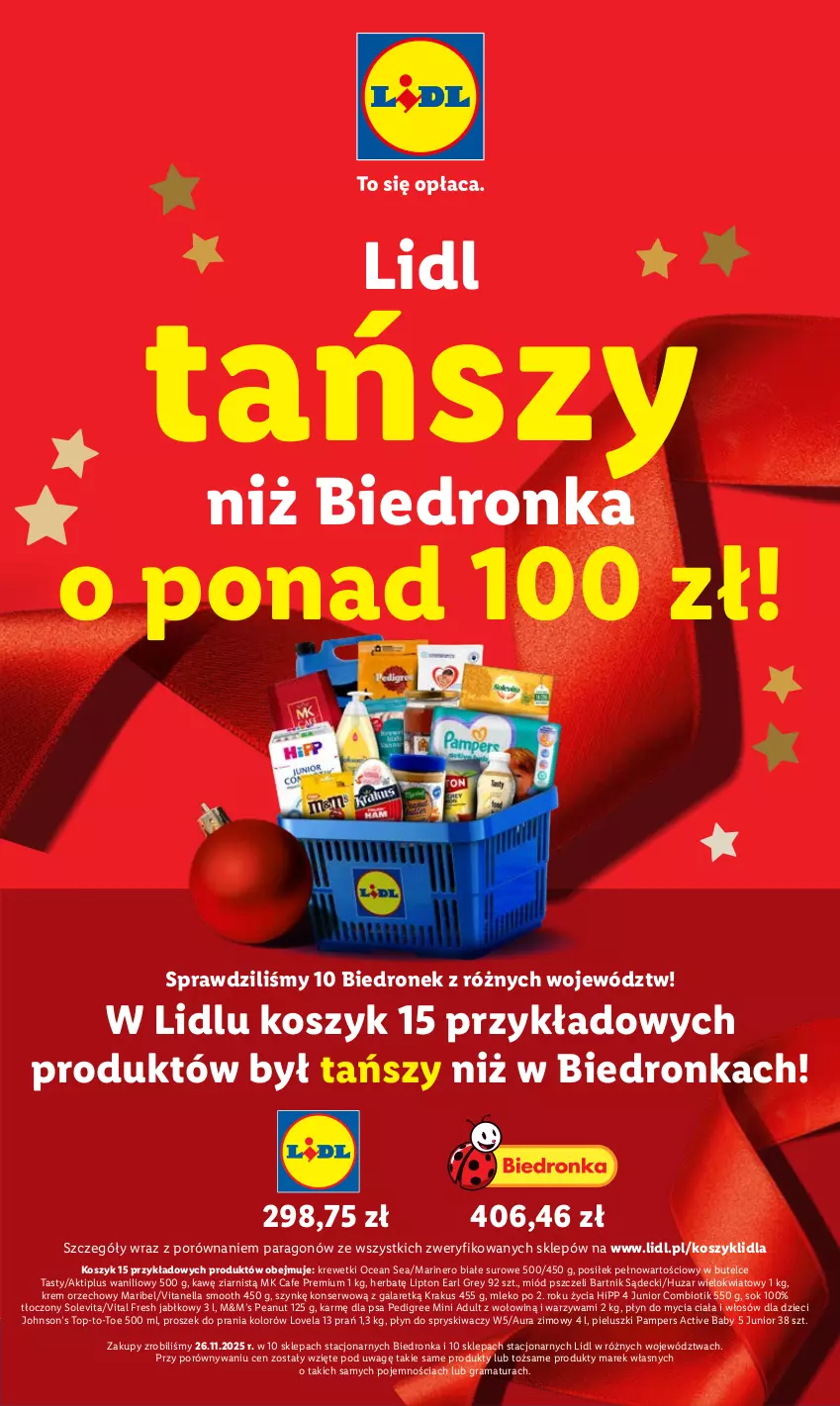 Gazetka promocyjna Lidl - GAZETKA - ważna 04.12 do 07.12.2025 - strona 11 - produkty: Aktiplus, Dron, Dzieci, Earl Grey, Gala, Gra, HiPP, Kosz, Krakus, Krem orzechowy, Krewetki, Lipton, Lovela, Miód, Mleko, Pampers, Pedigree, Płyn do mycia, Płyn do spryskiwaczy, Por, Proszek do prania, Rama, Ser, Sok, Top, Warzywa