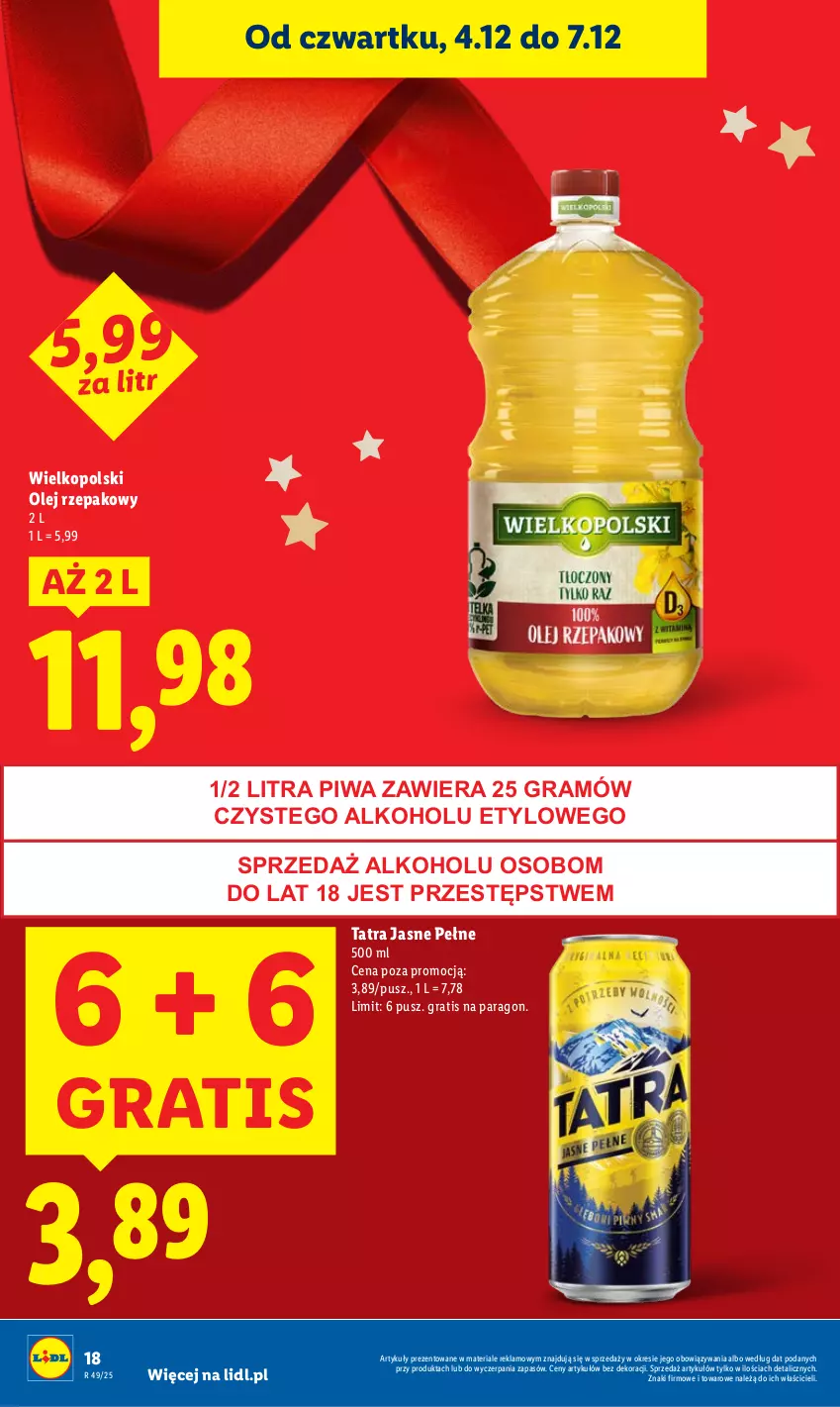 Gazetka promocyjna Lidl - GAZETKA - ważna 04.12 do 07.12.2025 - strona 18 - produkty: Gra, Olej, Olej rzepakowy, Piwa, Tatra