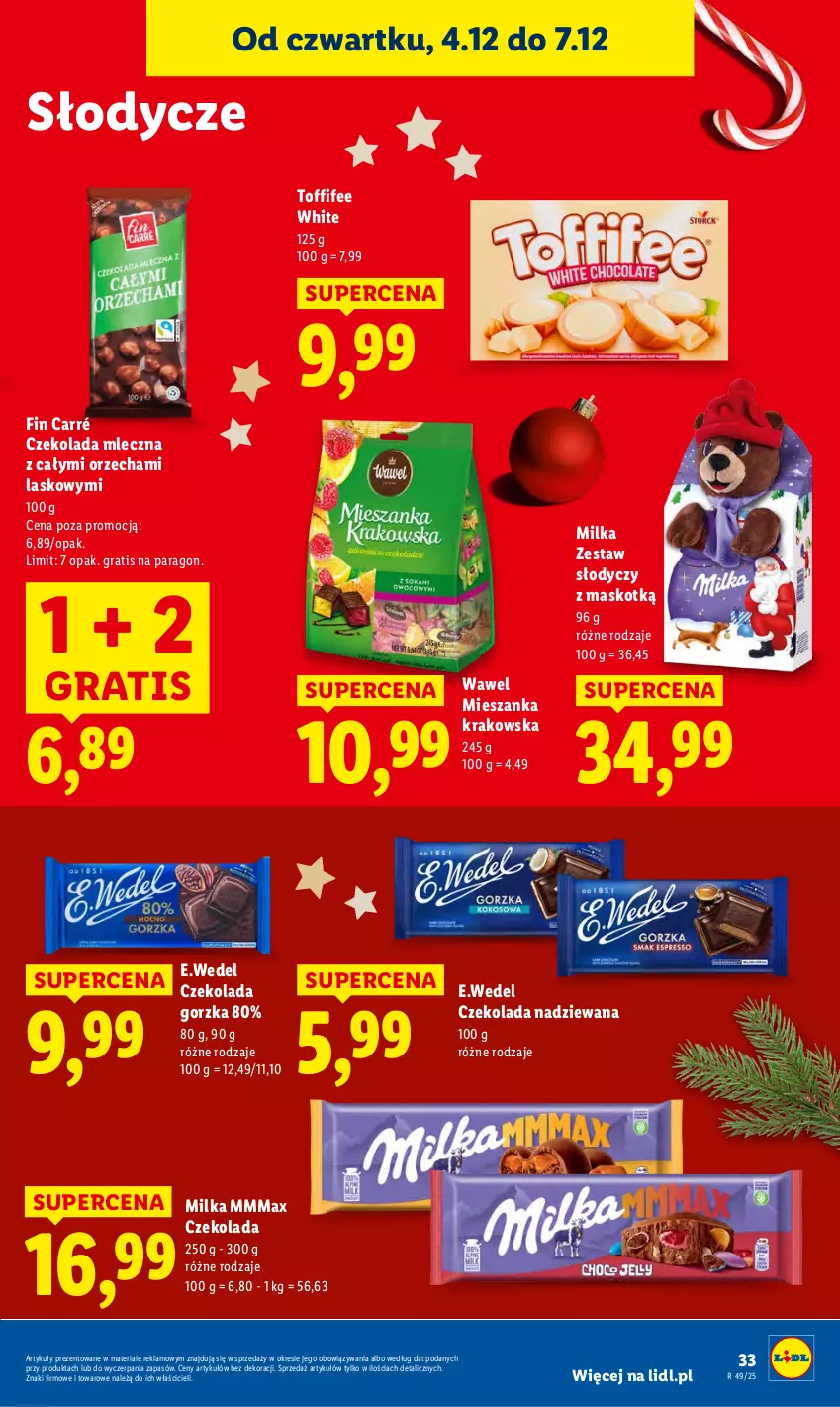 Gazetka promocyjna Lidl - GAZETKA - ważna 04.12 do 07.12.2025 - strona 35 - produkty: Czekolada, Czekolada gorzka, Czekolada mleczna, Czekolada nadziewana, Gra, Milka, Toffifee, Wawel