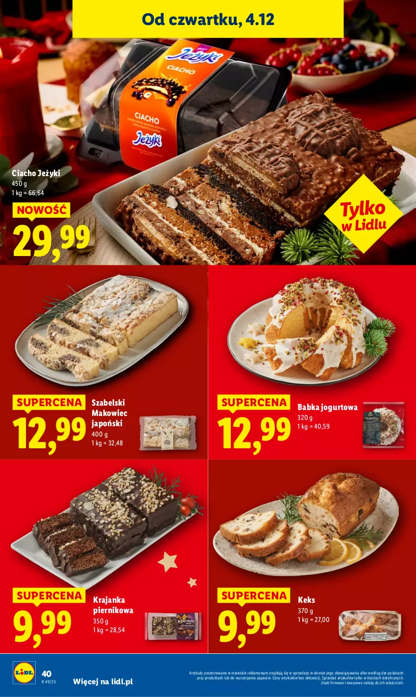 Gazetka promocyjna Lidl - GAZETKA - ważna 04.12 do 07.12.2025 - strona 42 - produkty: Babka, Jeżyki, Jogurt, Makowiec, Piernik