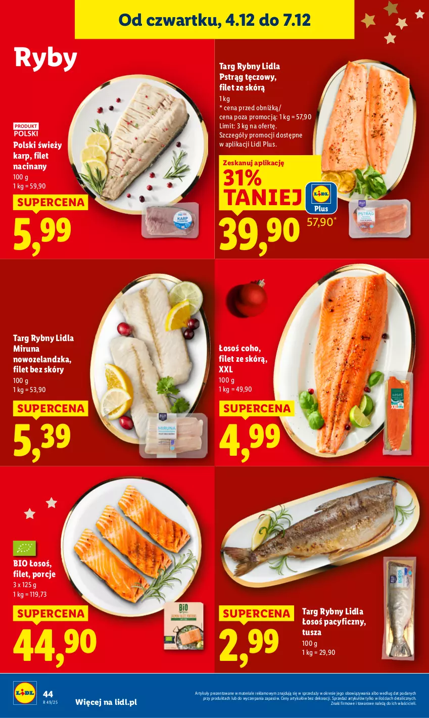 Gazetka promocyjna Lidl - GAZETKA - ważna 04.12 do 07.12.2025 - strona 46 - produkty: Karp, Miruna, Por, Pstrąg, Pstrąg tęczowy, Tusz
