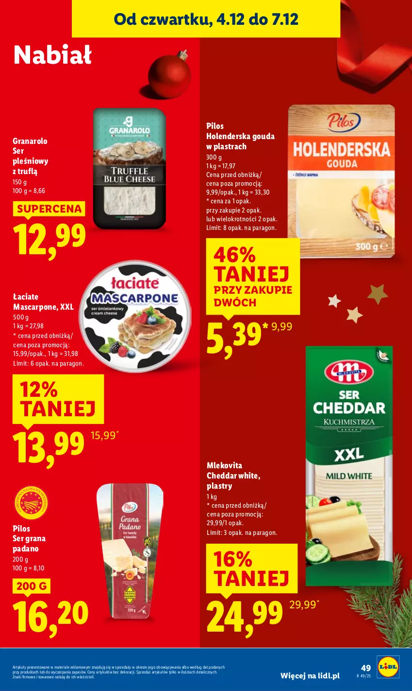 Gazetka promocyjna Lidl - GAZETKA - ważna 04.12 do 07.12.2025 - strona 51 - produkty: Cheddar, Gouda, Gra, Mascarpone, Mleko, Mlekovita, Pilos, Ser, Ser pleśniowy, Vita C