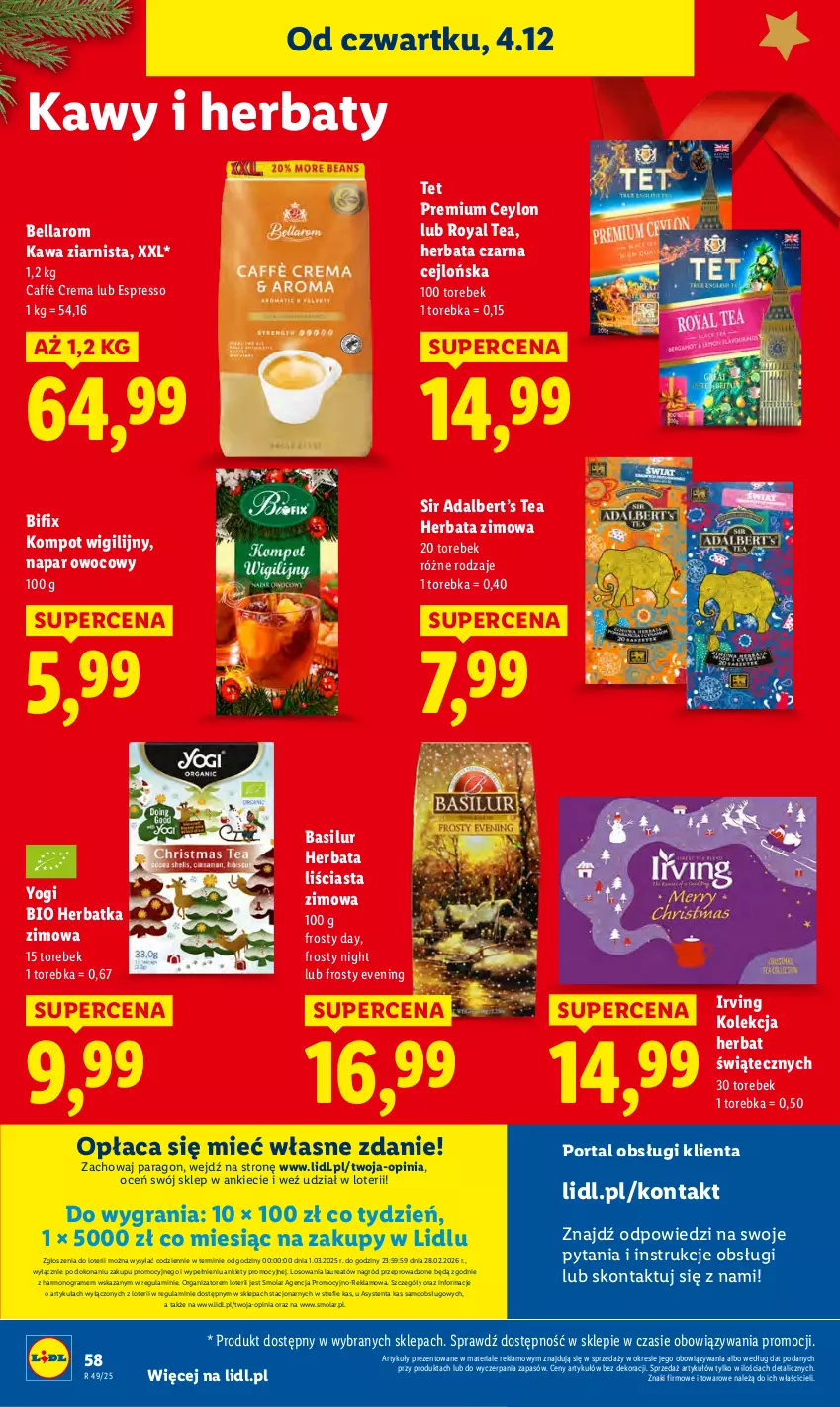 Gazetka promocyjna Lidl - GAZETKA - ważna 04.12 do 07.12.2025 - strona 60 - produkty: Bell, Bella, Gra, Herbata, Herbata czarna, Irving, Kawa, Kawa ziarnista, Laur, Mola, Por, Portal, Torebka
