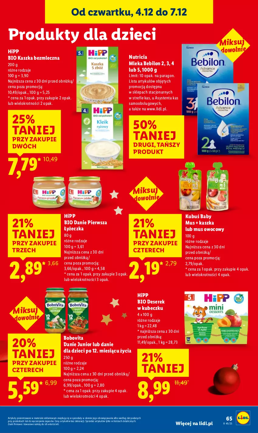 Gazetka promocyjna Lidl - GAZETKA - ważna 04.12 do 07.12.2025 - strona 67 - produkty: BEBILON, BoboVita, Danie dla dzieci, Deser, Dzieci, HiPP, Hipp Bio, Kubuś, Mus, Ser, Serek