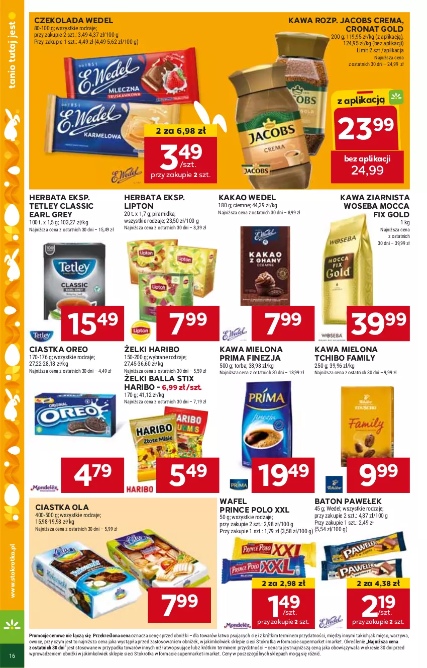 Gazetka promocyjna Stokrotka - Supermarket - ważna 21.03 do 26.03.2024 - strona 18 - produkty: Baton, Ciastka, Czekolada, Earl Grey, Fa, Haribo, Herbata, Jacobs, Kakao, Kawa, Kawa mielona, Kawa ziarnista, Lipton, Mocca Fix Gold, Oreo, Prima, Prince Polo, Tchibo, Tchibo Family, Tetley, Woseba