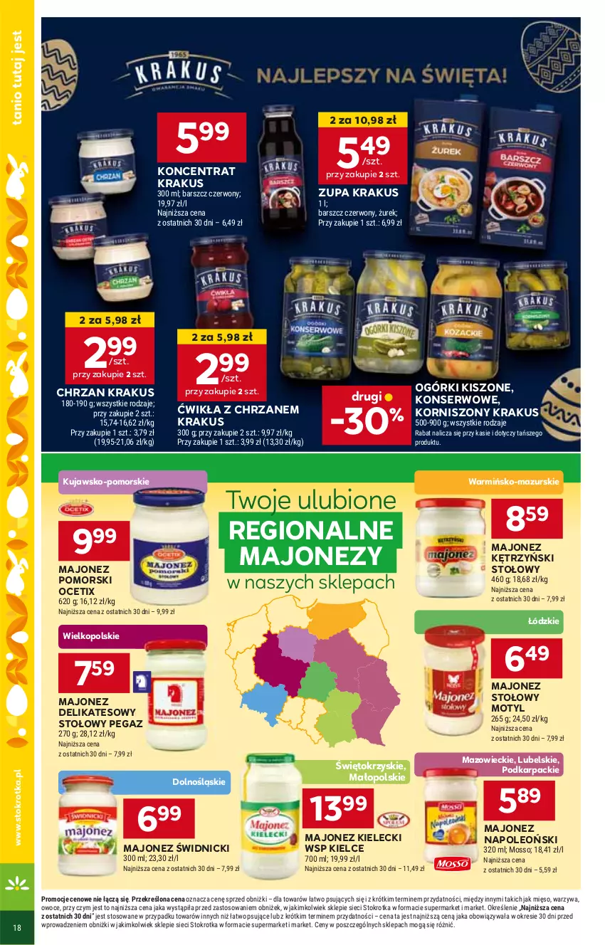 Gazetka promocyjna Stokrotka - Supermarket - ważna 21.03 do 26.03.2024 - strona 20 - produkty: Chrzan, Karp, Korniszony, Krakus, Majonez, Ocet, Oleo, Ser, Zupa