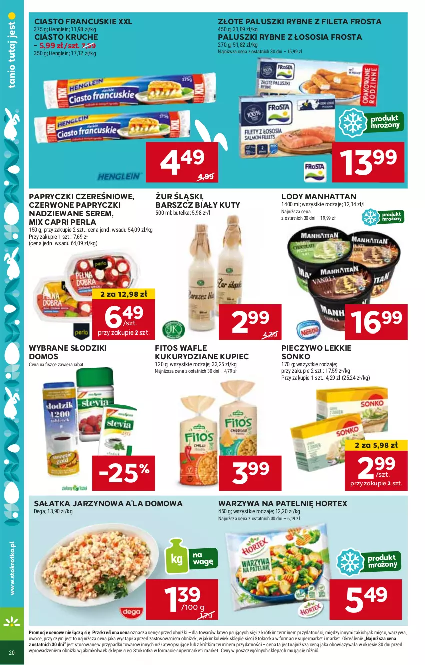 Gazetka promocyjna Stokrotka - Supermarket - ważna 21.03 do 26.03.2024 - strona 22 - produkty: Ciasto francuskie, Frosta, Hortex, Kupiec, Lody, Paluszki rybne, Papryczki nadziewane, Piec, Pieczywo, Sałat, Sałatka, Ser, Sonko, Sos, Wafle, Warzywa