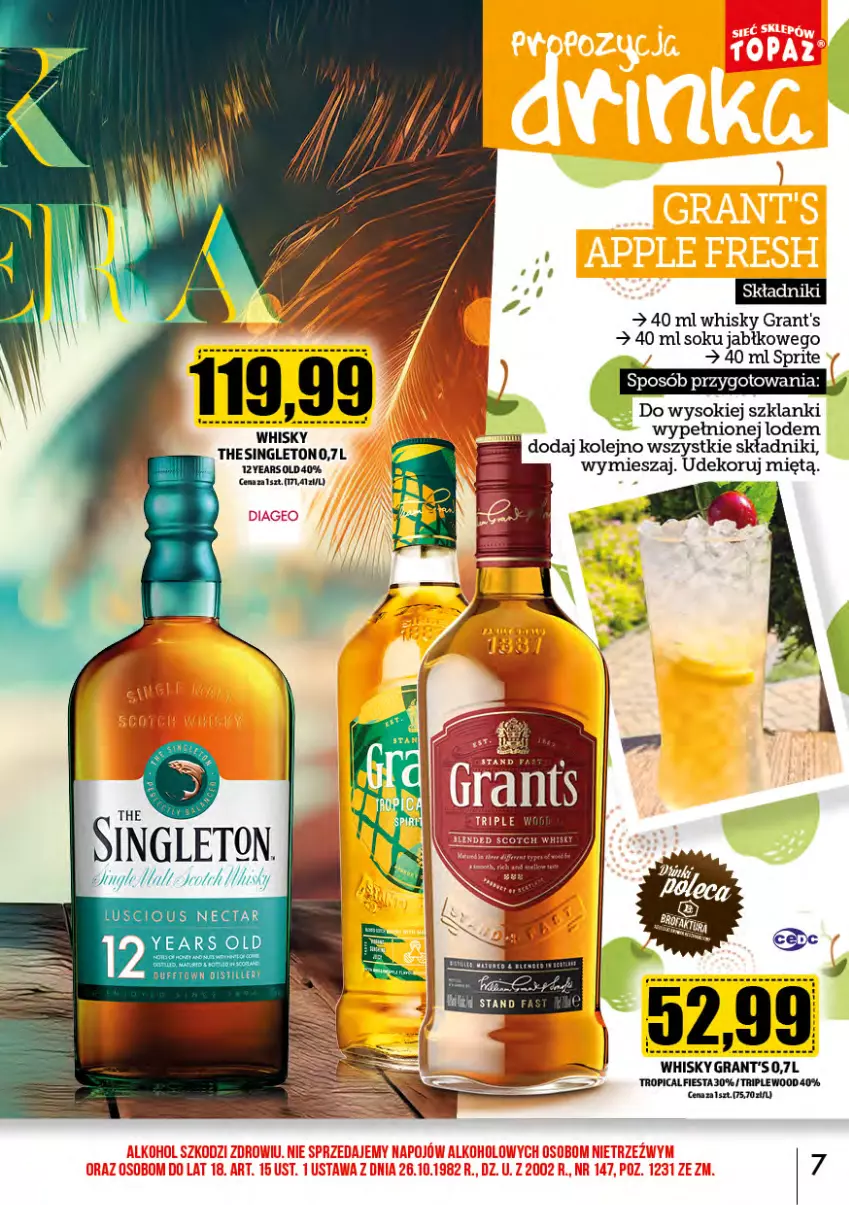 Gazetka promocyjna Topaz - Gazetka - ważna 01.08 do 31.08.2024 - strona 7 - produkty: Gra, Grant's, Lanki, Olej, Sok, Sprite, Tropical, Whisky