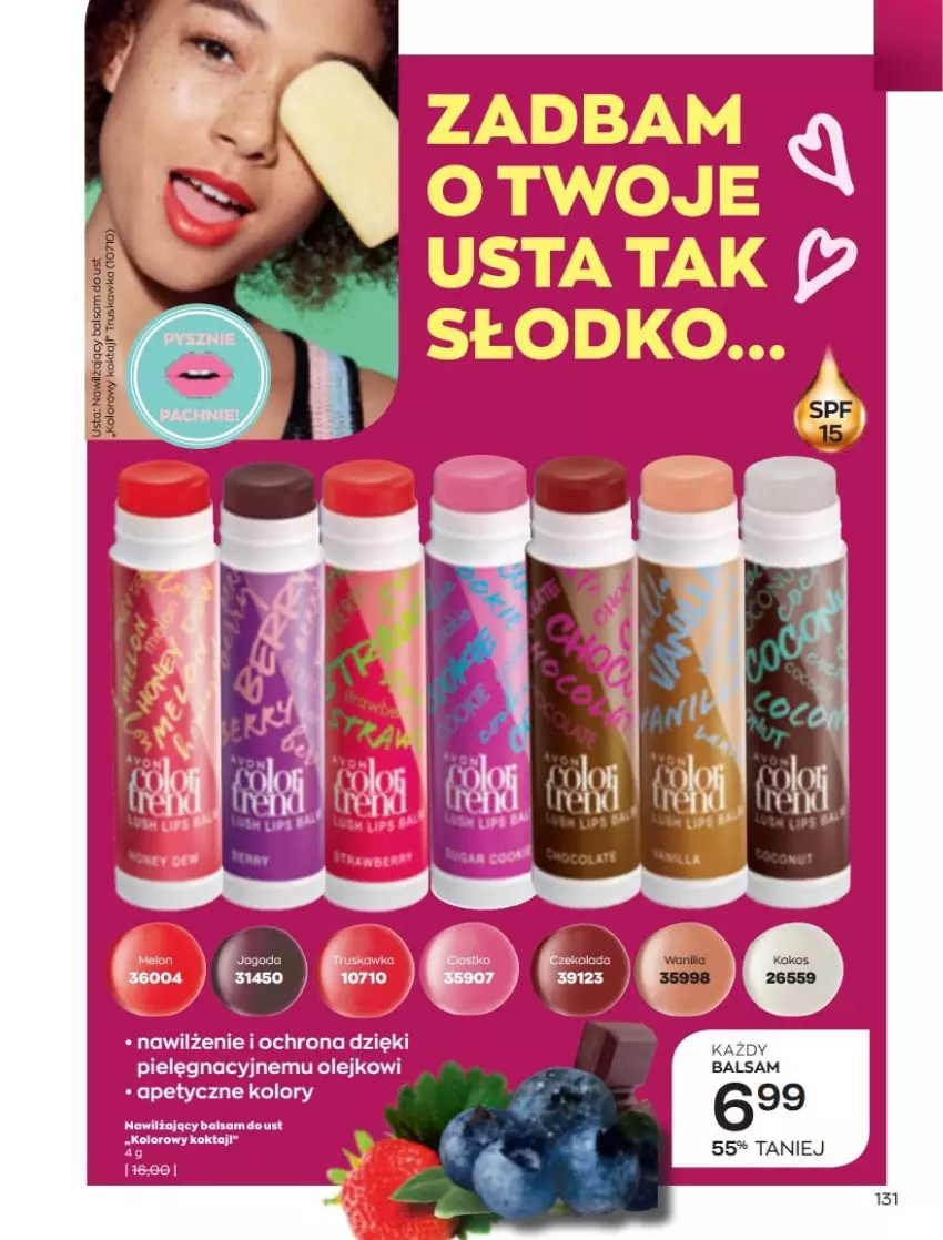 Gazetka promocyjna Avon - Katalog Avon 3/2022 kampania marzec - ważna 01.03 do 31.03.2022 - strona 131 - produkty: Balsam do ust, Nawilżający balsam, Olej