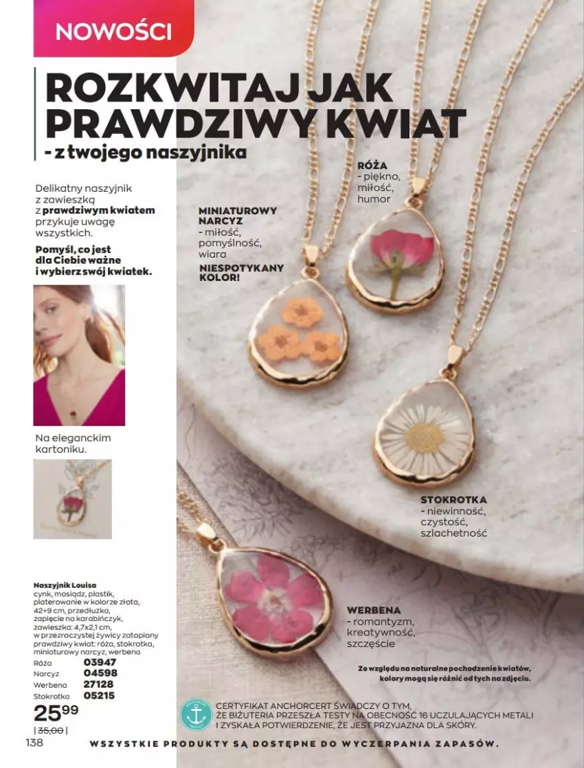 Gazetka promocyjna Avon - Katalog Avon 3/2022 kampania marzec - ważna 01.03 do 31.03.2022 - strona 138 - produkty: Cynk, Narcyz, Naszyjnik, O nas, Róża, Tonik, Top