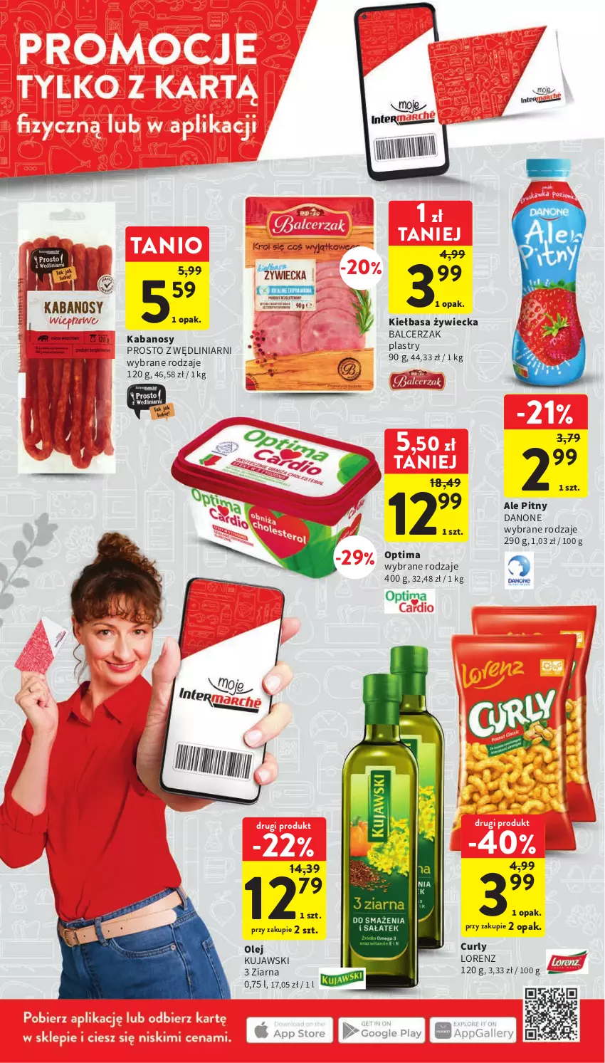 Gazetka promocyjna Intermarche - Gazetka Intermarche - ważna 04.04 do 11.04.2023 - strona 18 - produkty: Danone, Kabanos, Kiełbasa, Kujawski, Lorenz, Olej, Optima