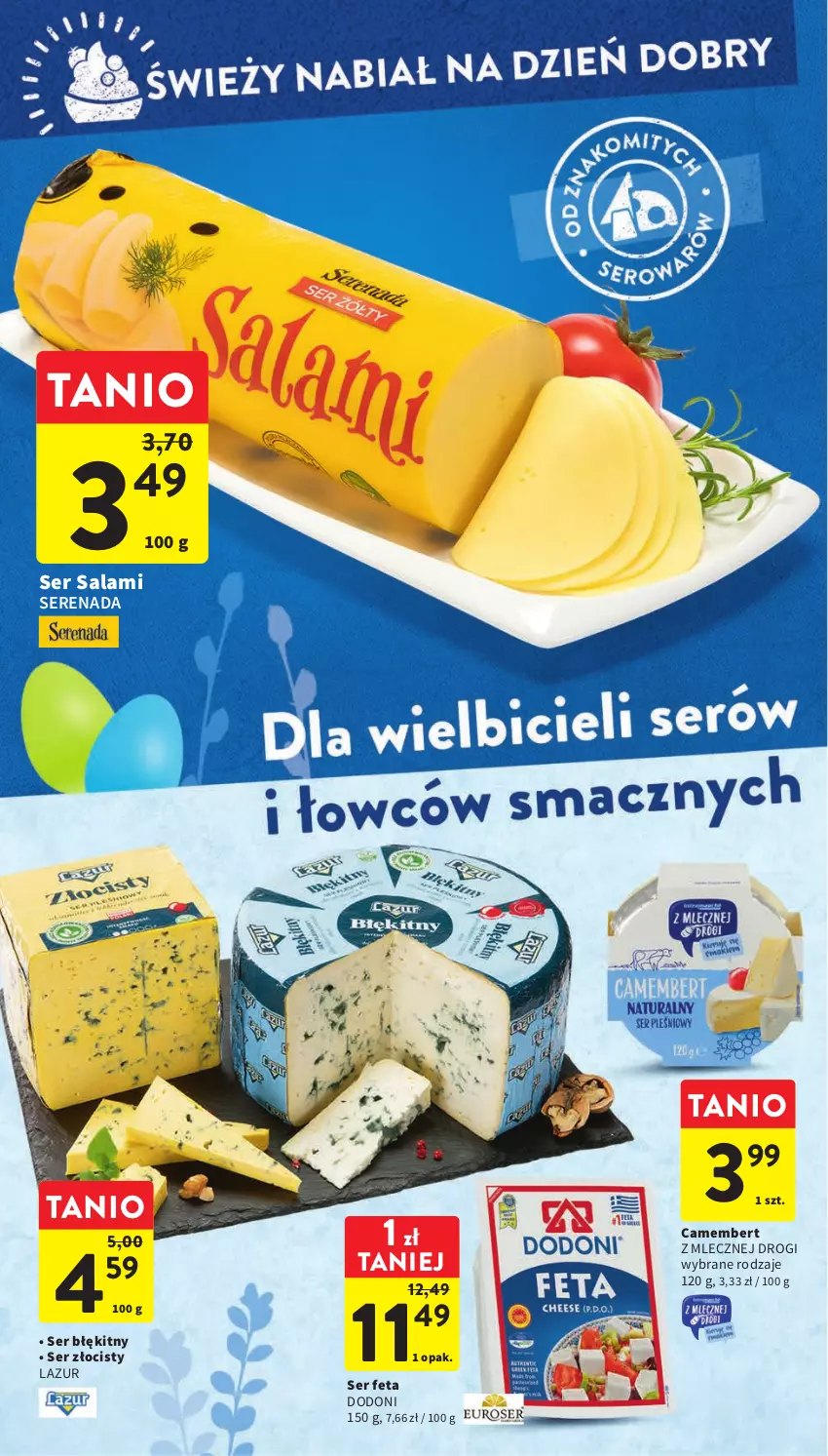 Gazetka promocyjna Intermarche - Gazetka Intermarche - ważna 04.04 do 11.04.2023 - strona 34 - produkty: Camembert, Feta, Lazur, Salami, Ser, Ser salami