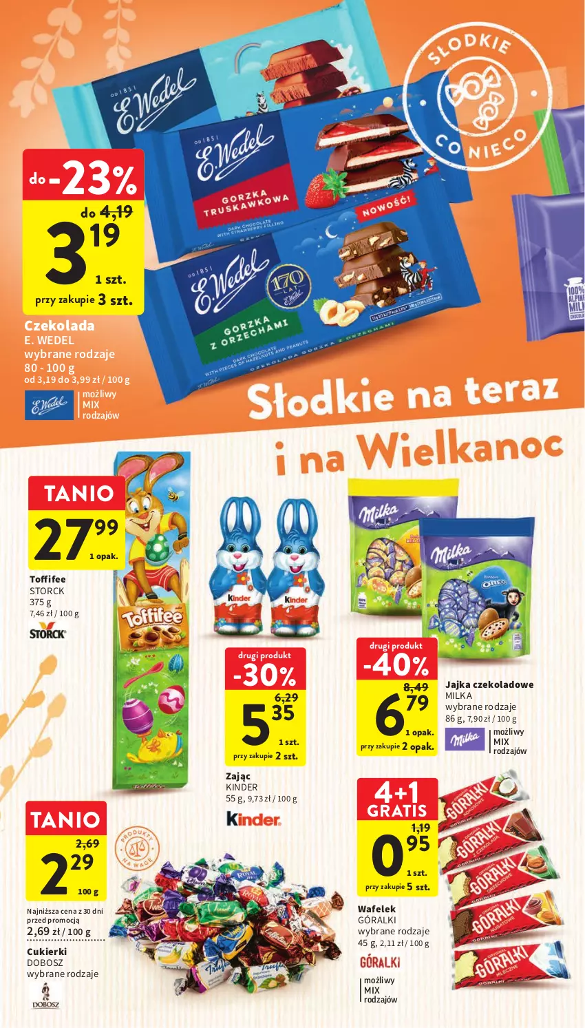 Gazetka promocyjna Intermarche - Gazetka Intermarche - ważna 04.04 do 11.04.2023 - strona 38 - produkty: Cukier, Cukierki, Czekolada, E. Wedel, Góralki, Gra, Kinder, Milka, Toffifee, Wafelek